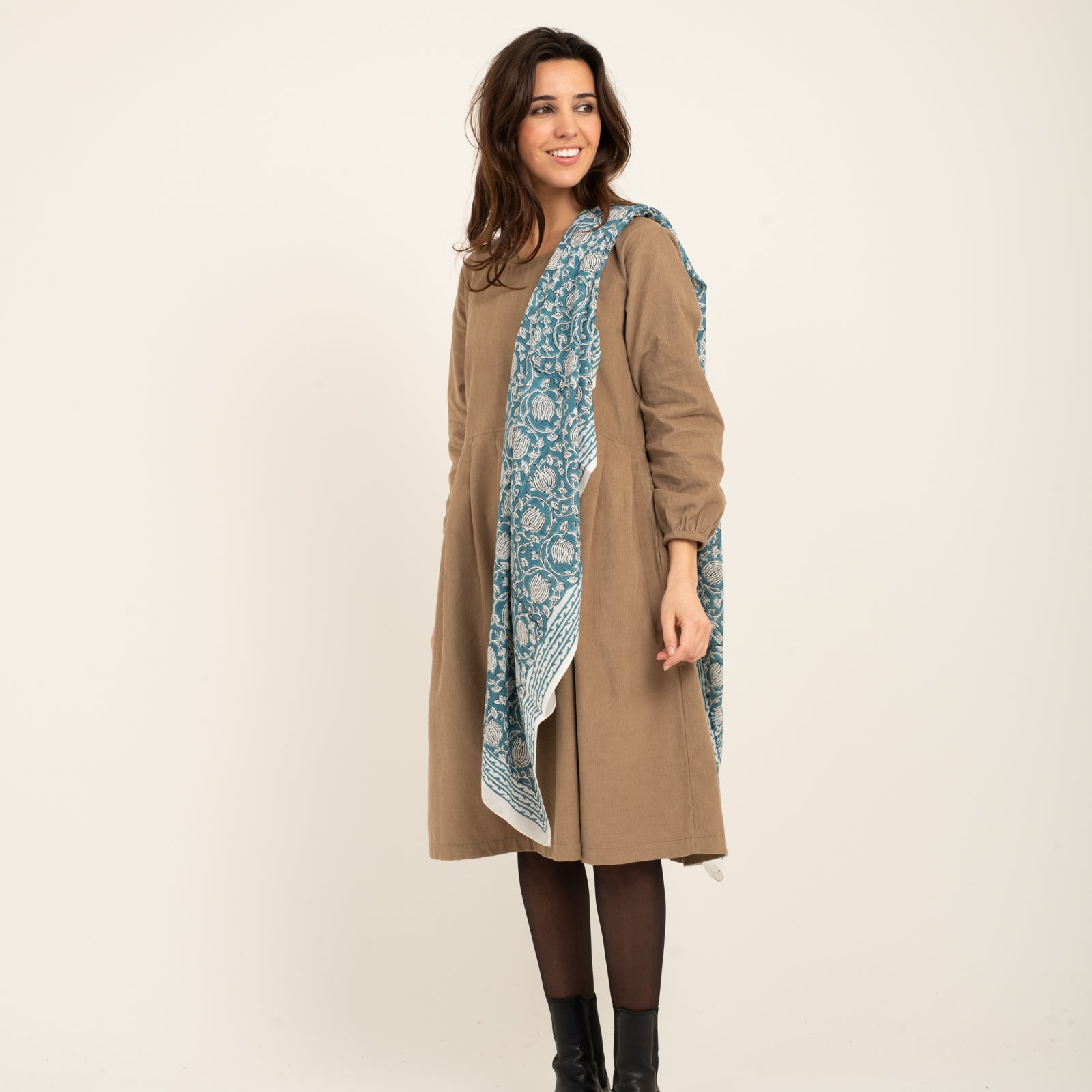 Large Scarf Pema Organic Coton - Blockprint - Blue BLUE