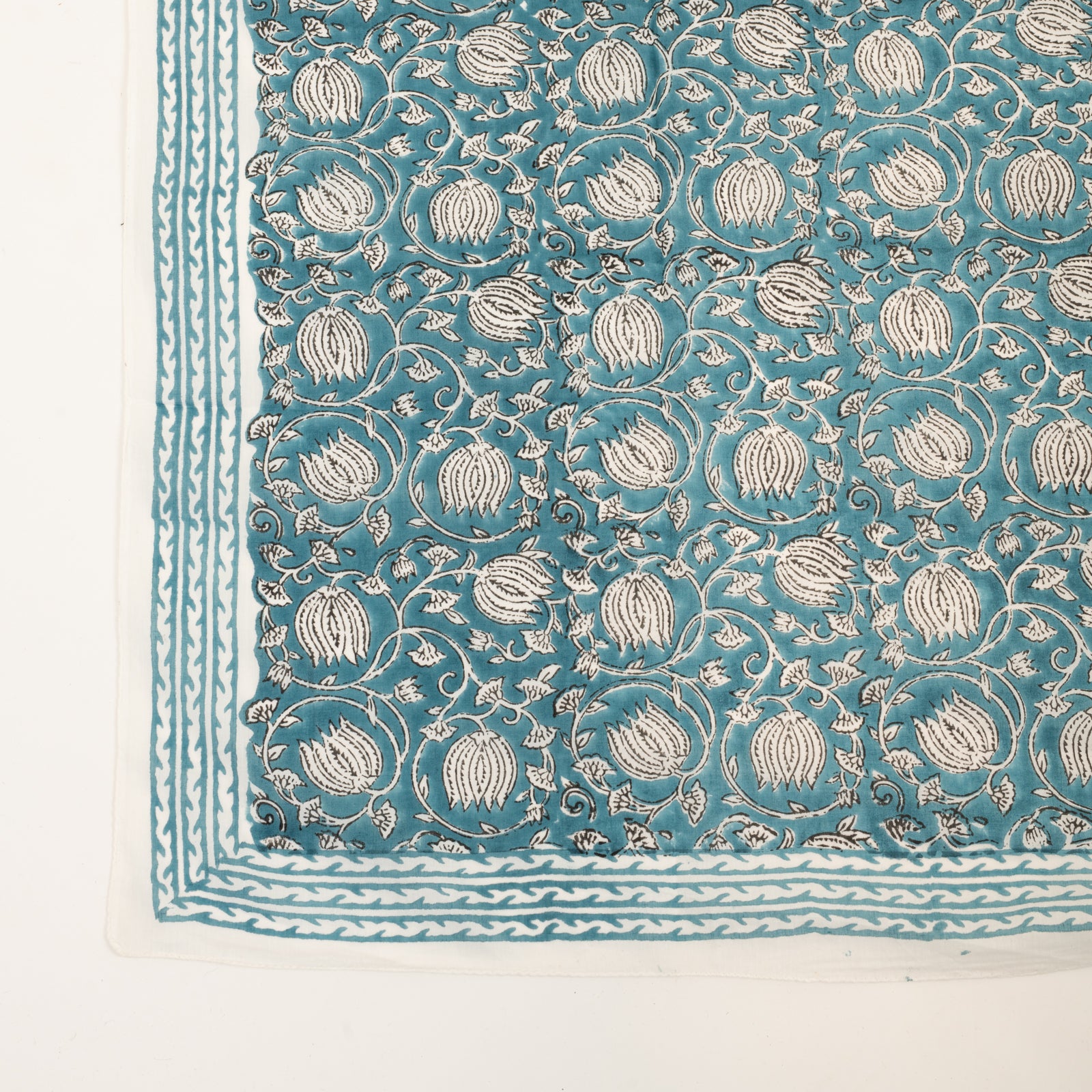 Large Scarf Pema Organic Coton - Blockprint - Blue BLUE