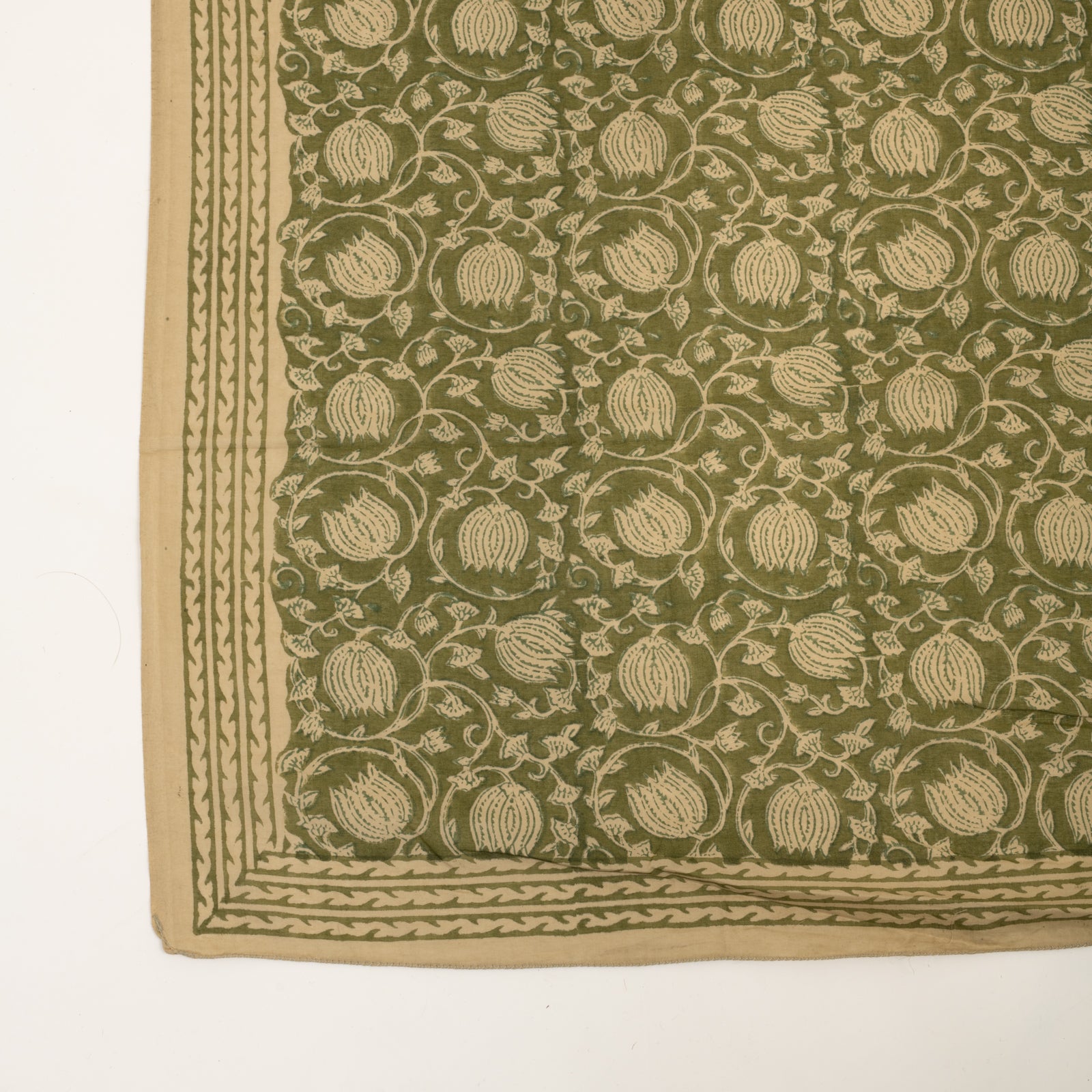 Large Scarf Pema Organic Coton - Blockprint - Green GREEN