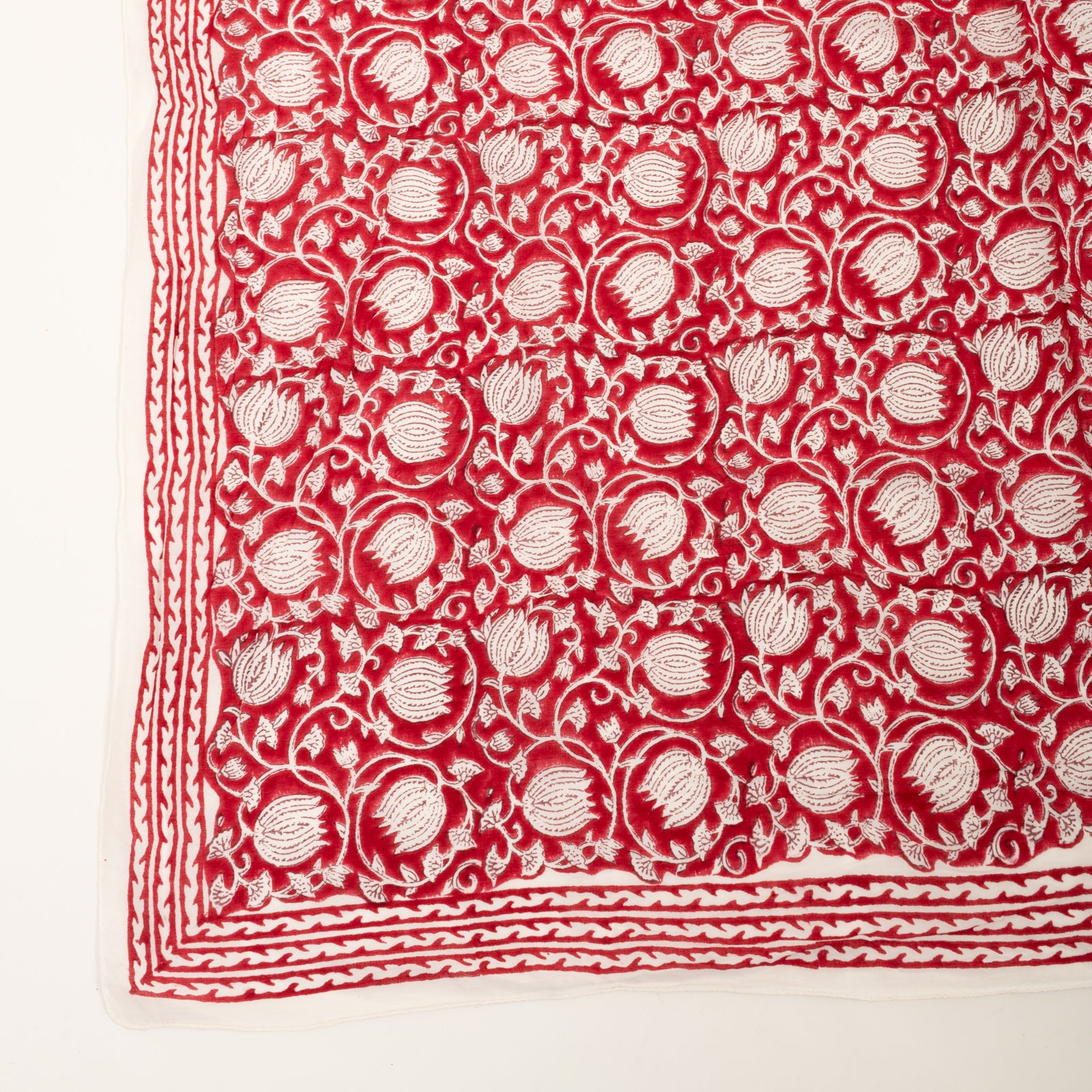 Large Scarf Pema Organic Coton - Blockprint - Red RED