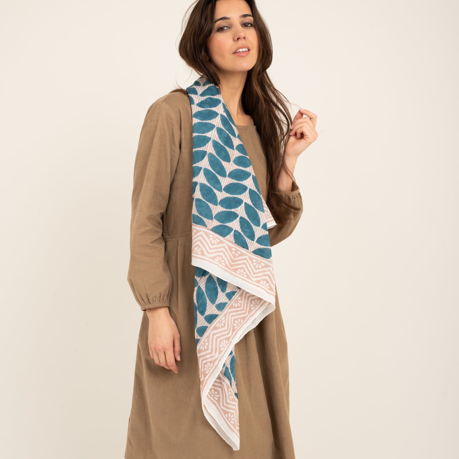 Large Scarf Ananda Organic Coton - Blockprint - Blue BLUE