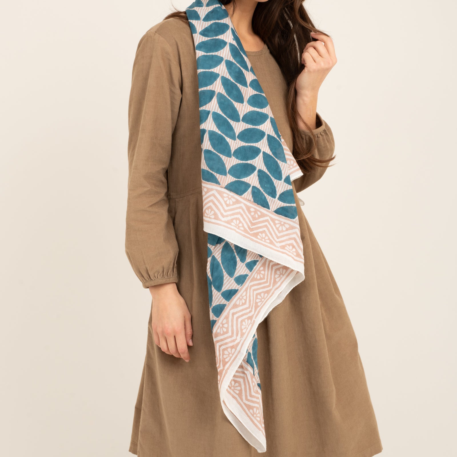 Large Scarf Ananda Organic Coton - Blockprint - Blue BLUE