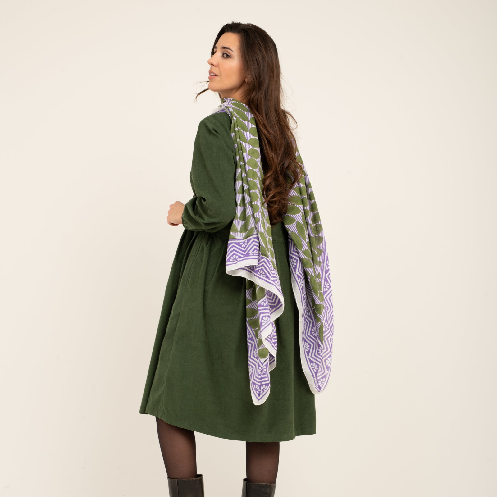 Large Scarf Ananda Organic Coton - Blockprint - Green GREEN