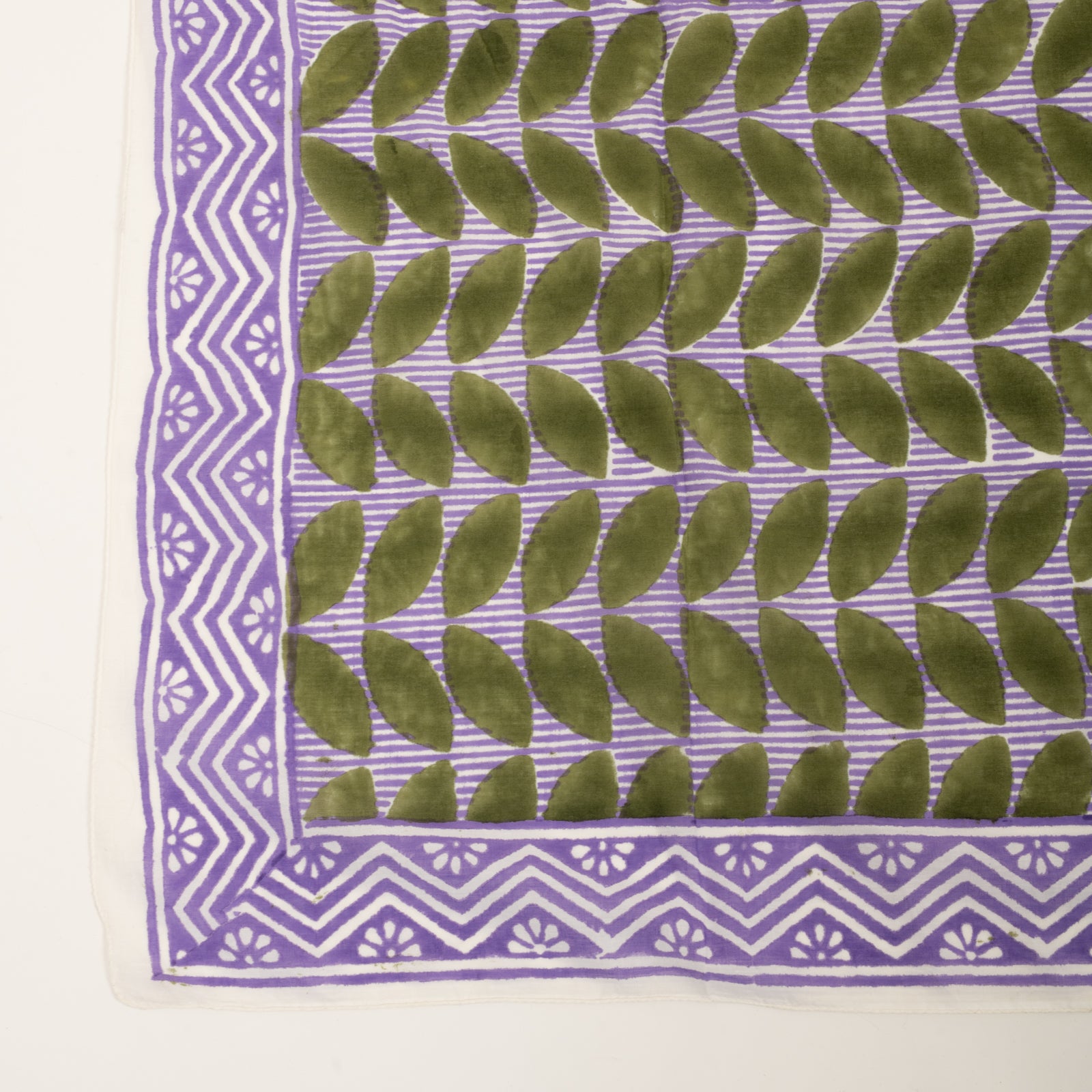 Large Scarf Ananda Organic Coton - Blockprint - Green GREEN
