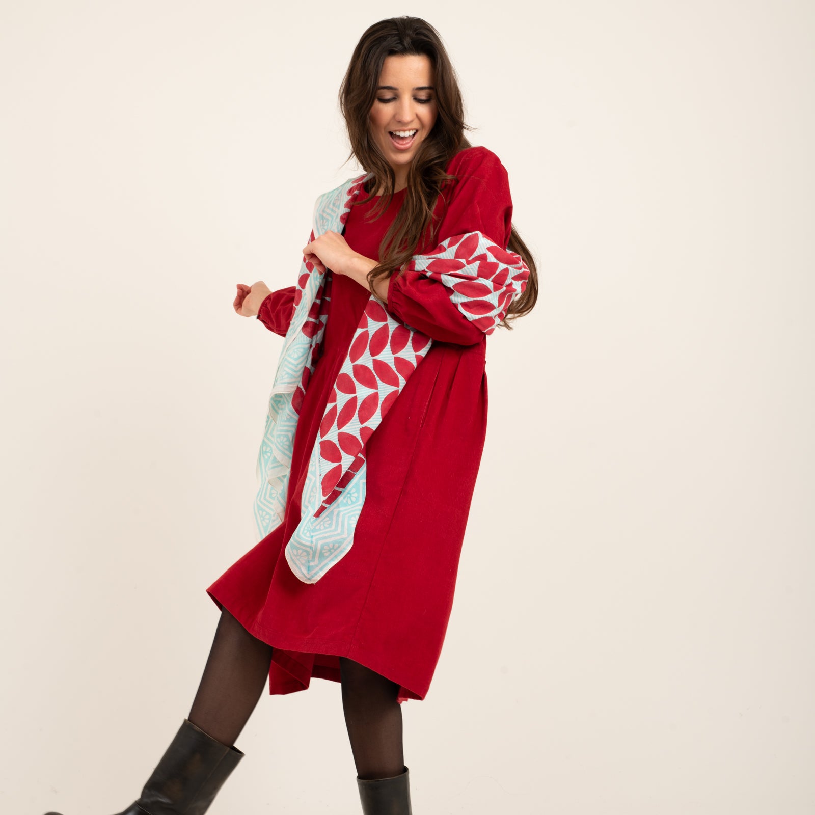 Large Scarf Ananda Organic Coton - Blockprint - Red RED