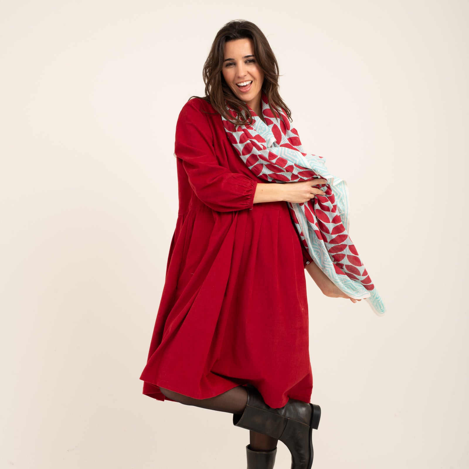 Large Scarf Ananda Organic Coton - Blockprint - Red RED