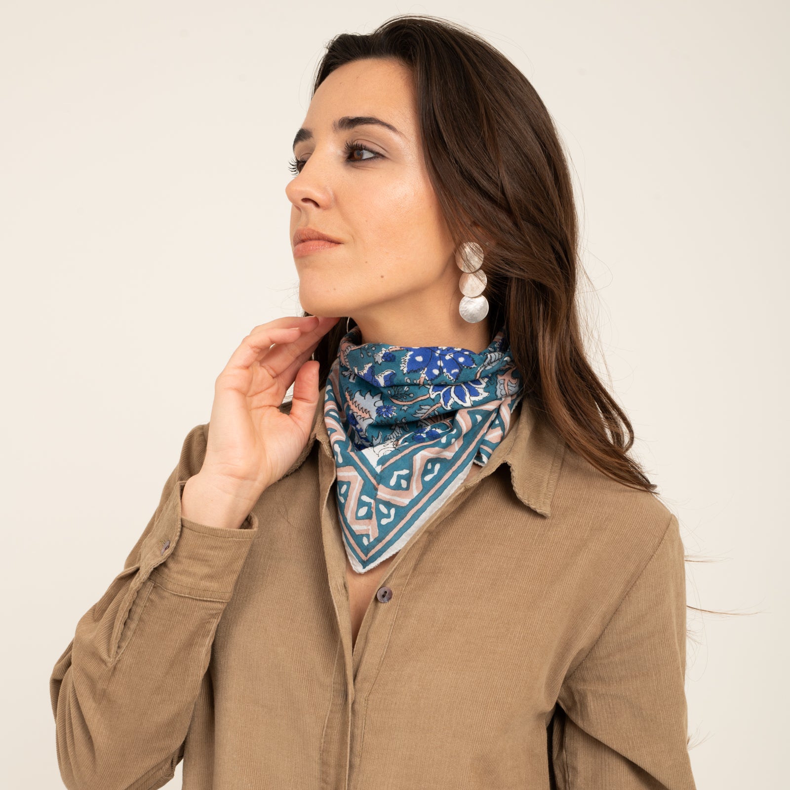 Bandana Scarf Tara Organic Coton - Blockprint - Blue BLUE