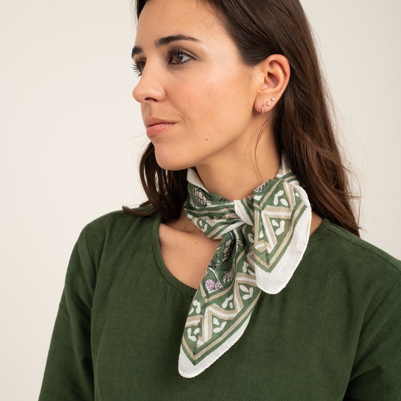 Bandana Scarf Tara Organic Coton - Blockprint - Green GREEN