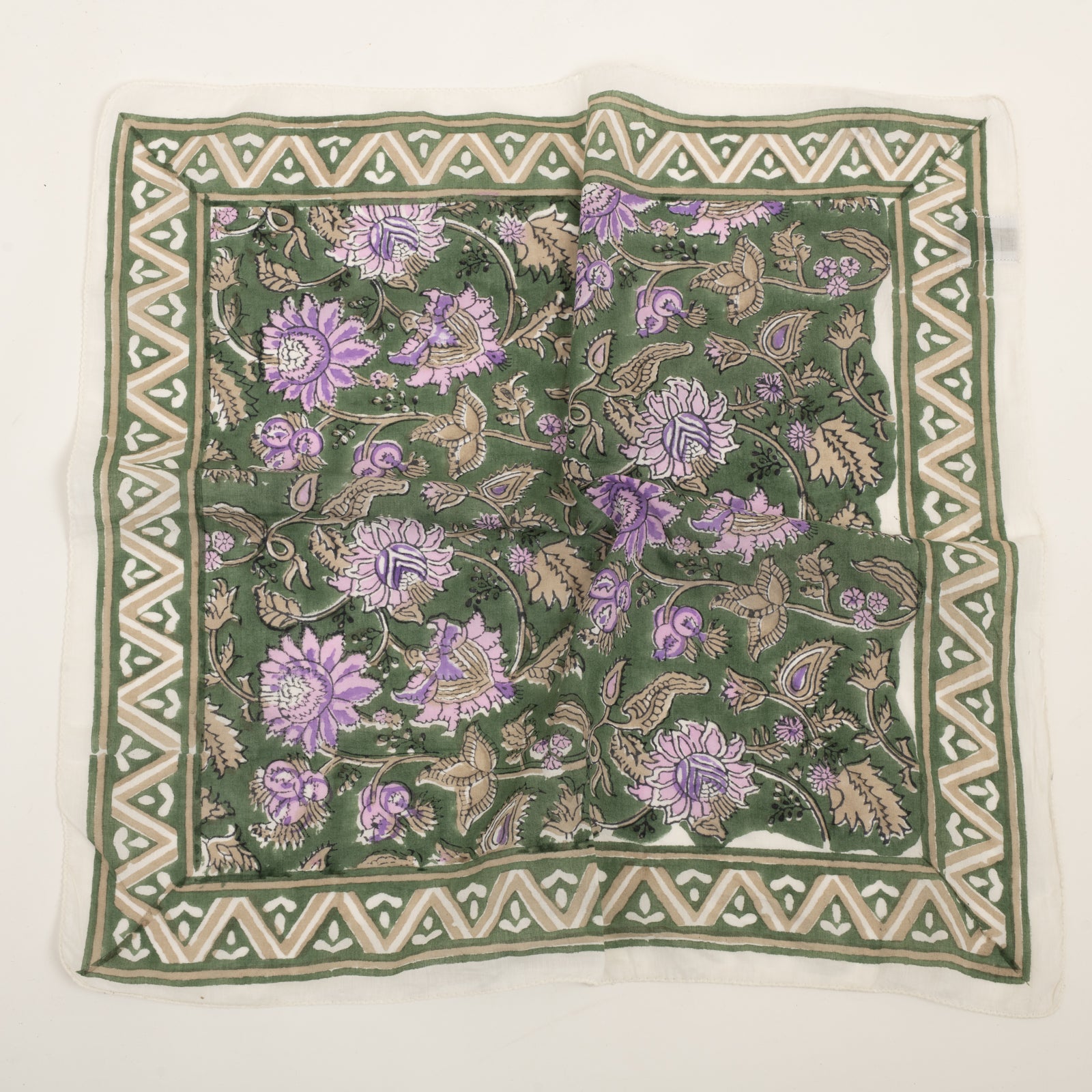 Bandana Scarf Tara Organic Coton - Blockprint - Green GREEN