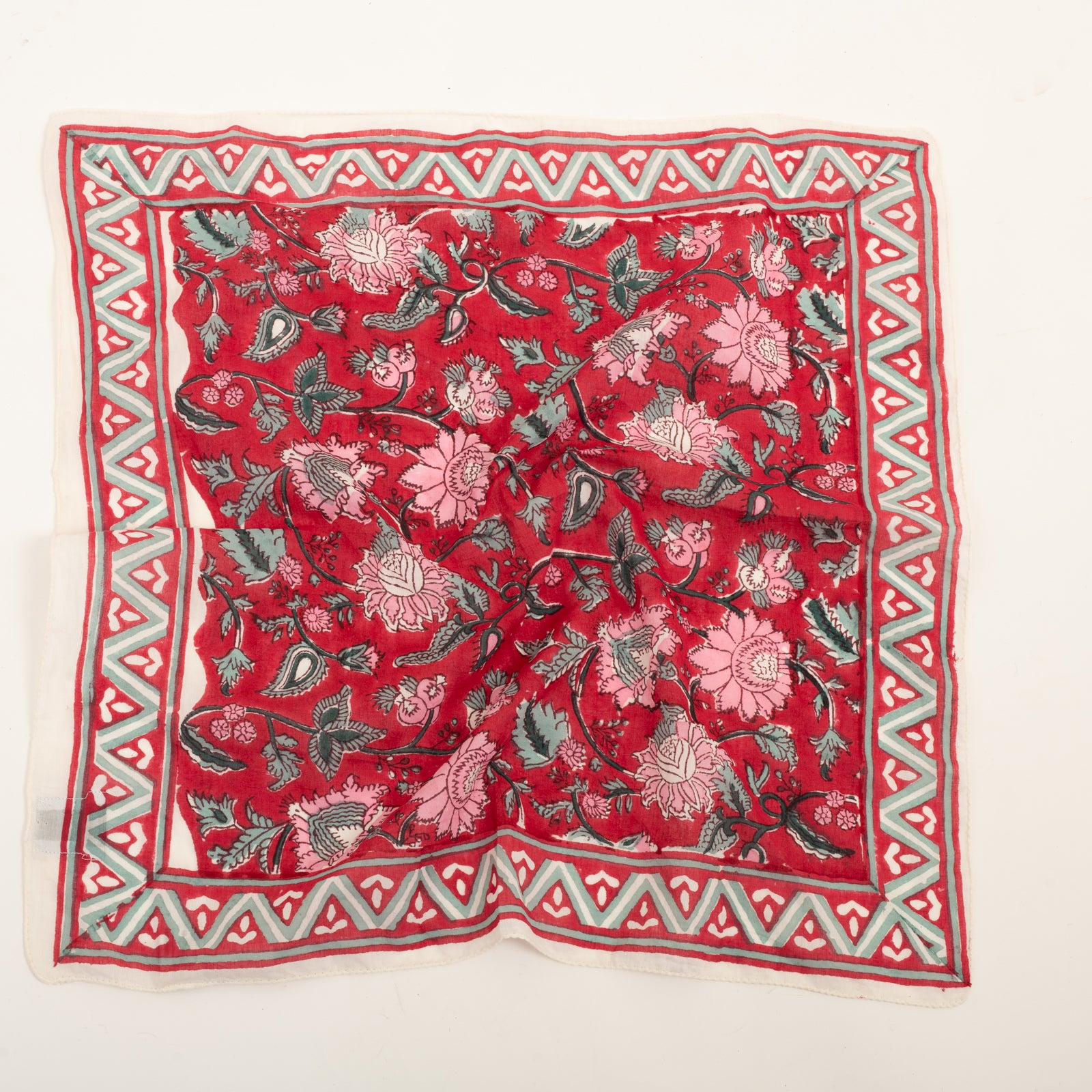Bandana Scarf Tara Organic Coton - Blockprint - Red RED