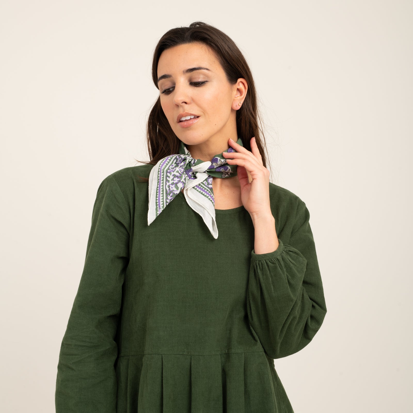 Bandana Scarf Sathi Organic Coton - Blockprint - Green GREEN