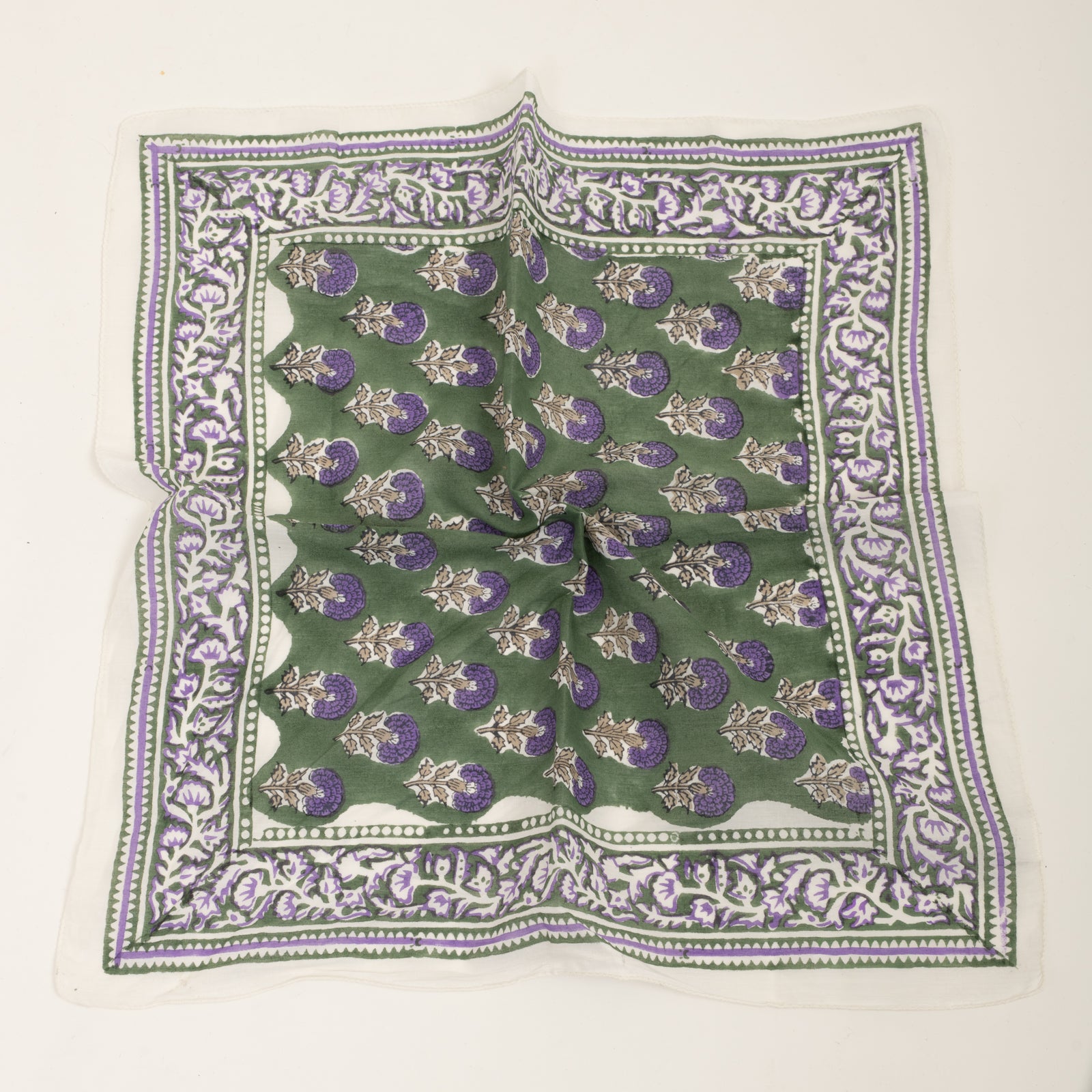 Bandana Scarf Sathi Organic Coton - Blockprint - Green GREEN