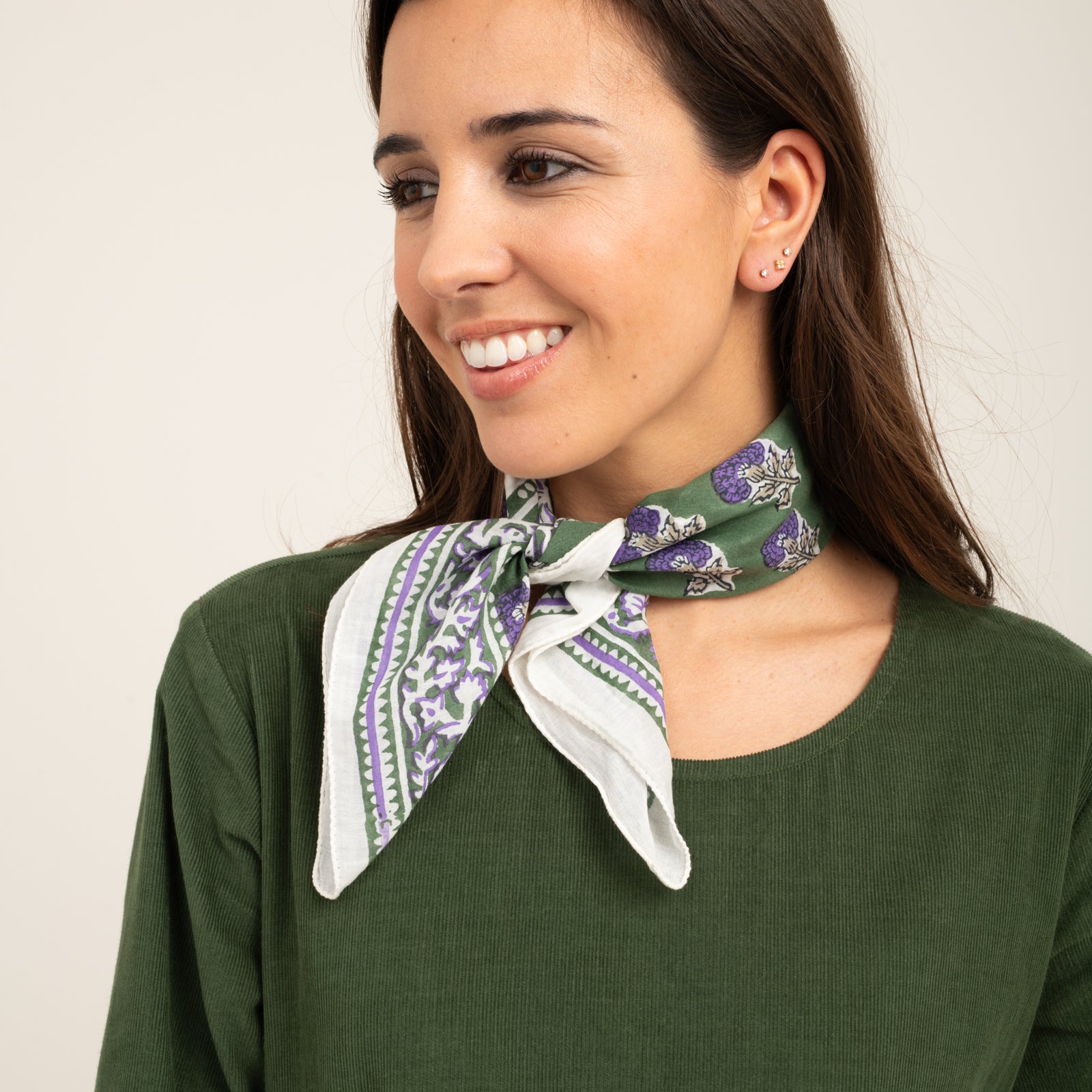 Bandana Scarf Sathi Organic Coton - Blockprint - Green GREEN