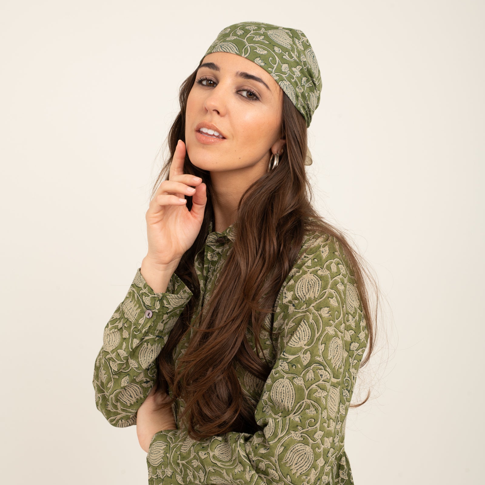 Bandana Scarf Pema Organic Coton - Blockprint - Green GREEN