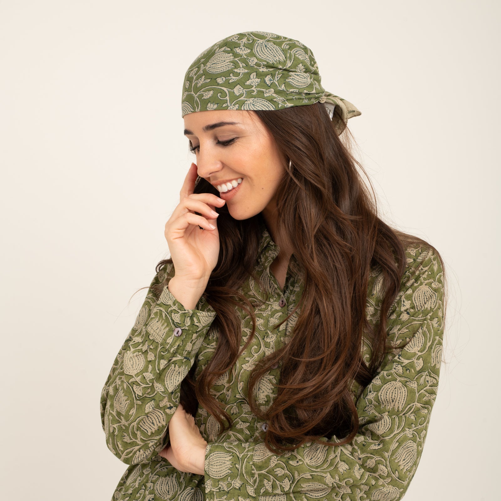 Bandana Scarf Pema Organic Coton - Blockprint - Green GREEN
