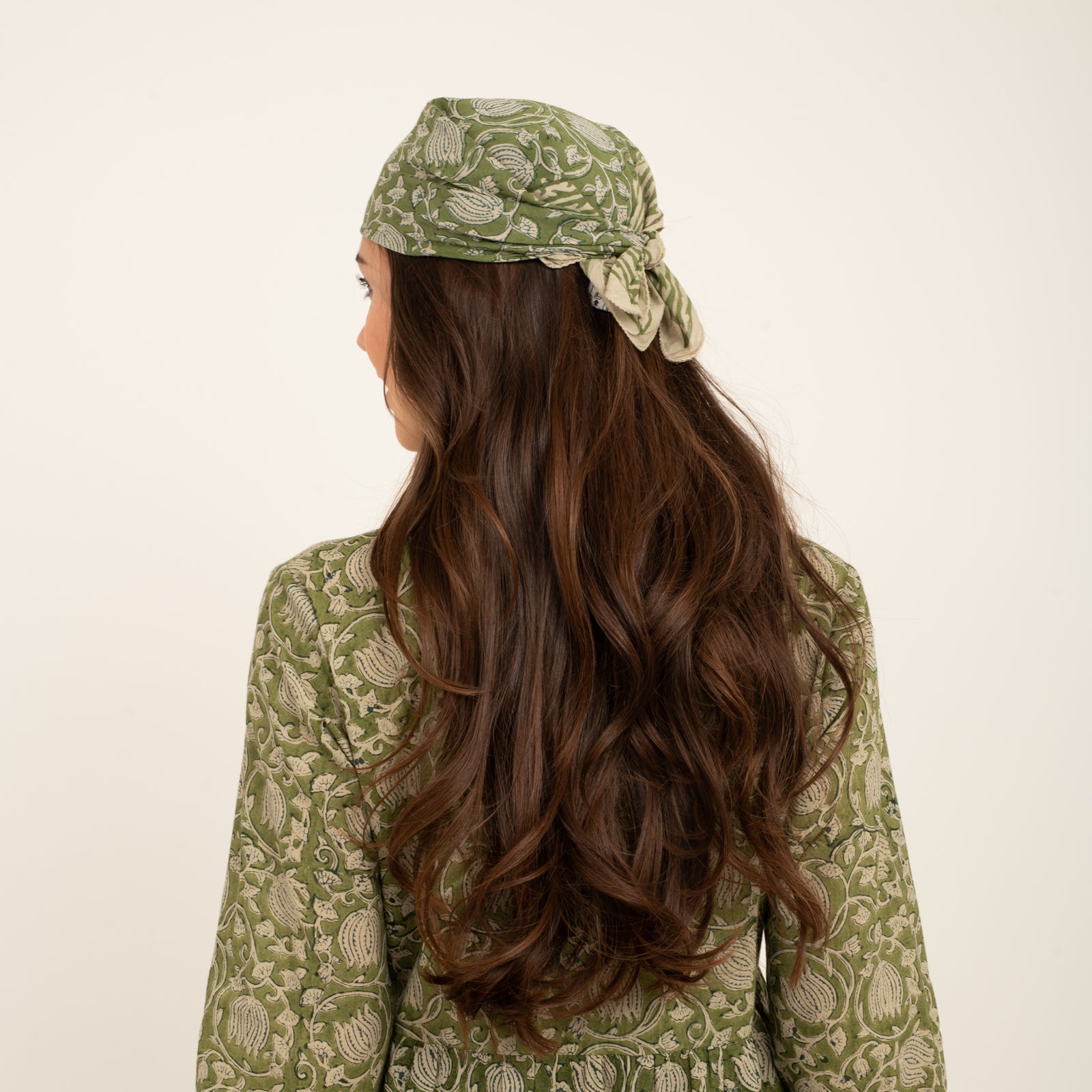 Bandana Scarf Pema Organic Coton - Blockprint - Green GREEN