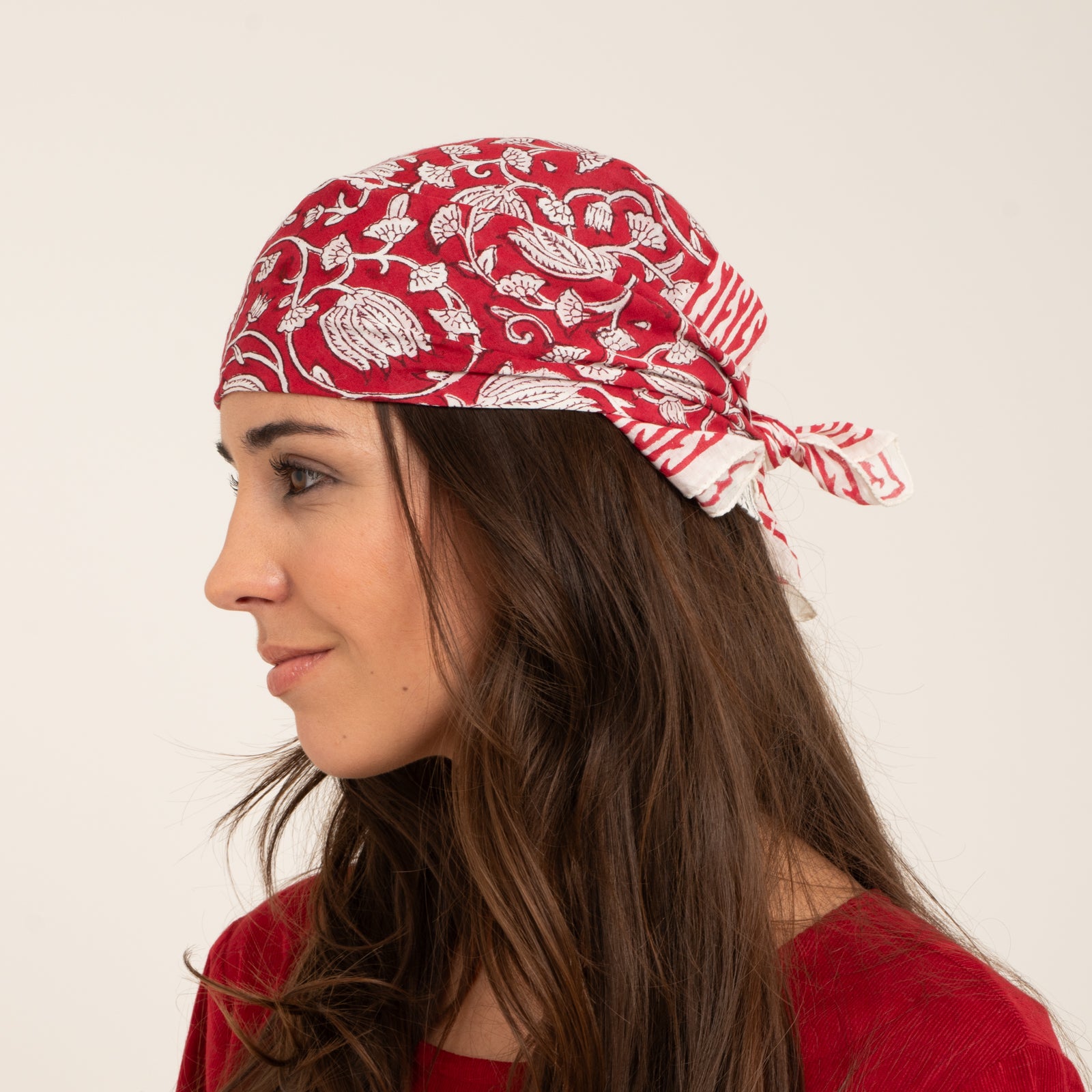Bandana Scarf Pema Organic Coton - Blockprint - Red RED