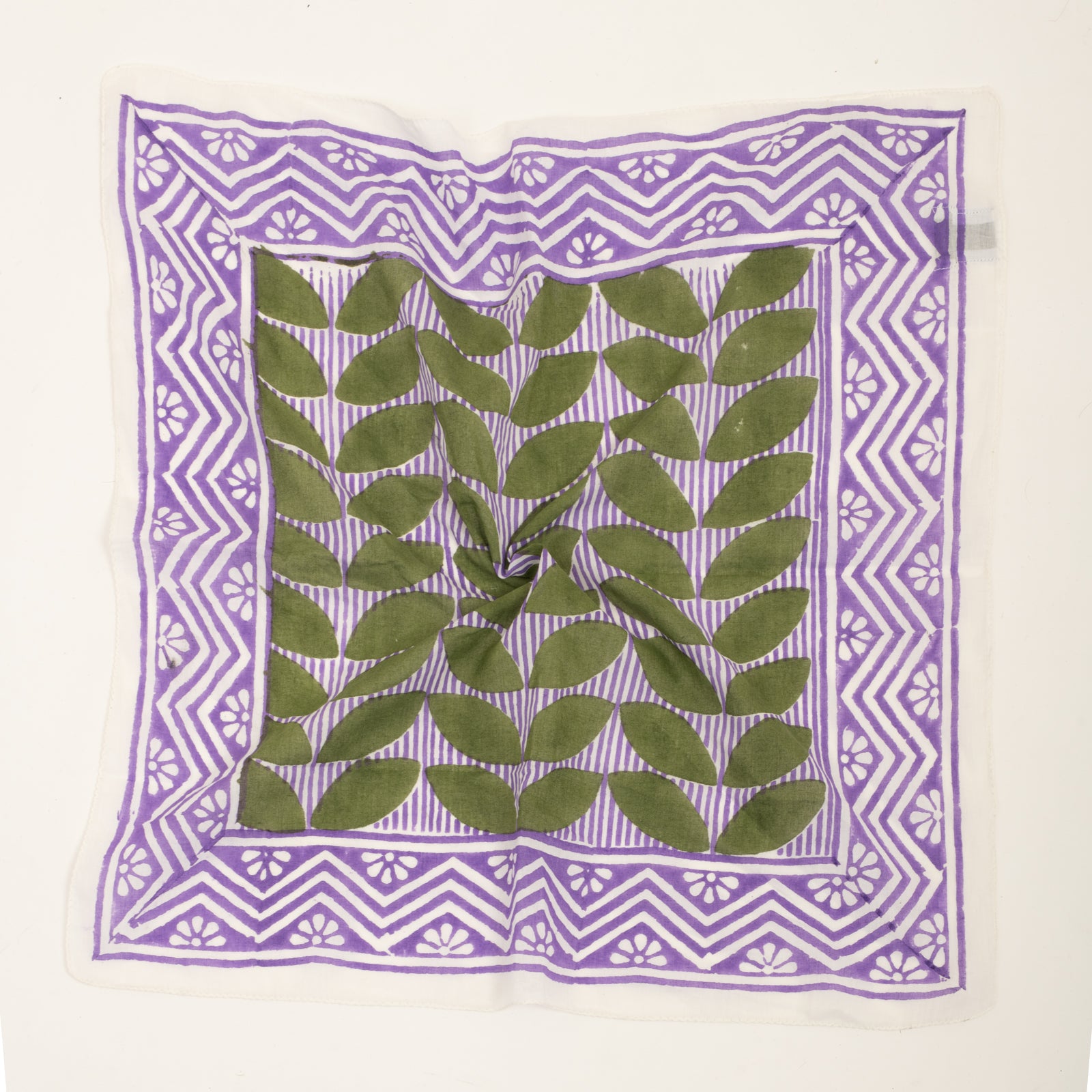 Bandana Scarf Ananda Organic Coton - Blockprint - Green GREEN