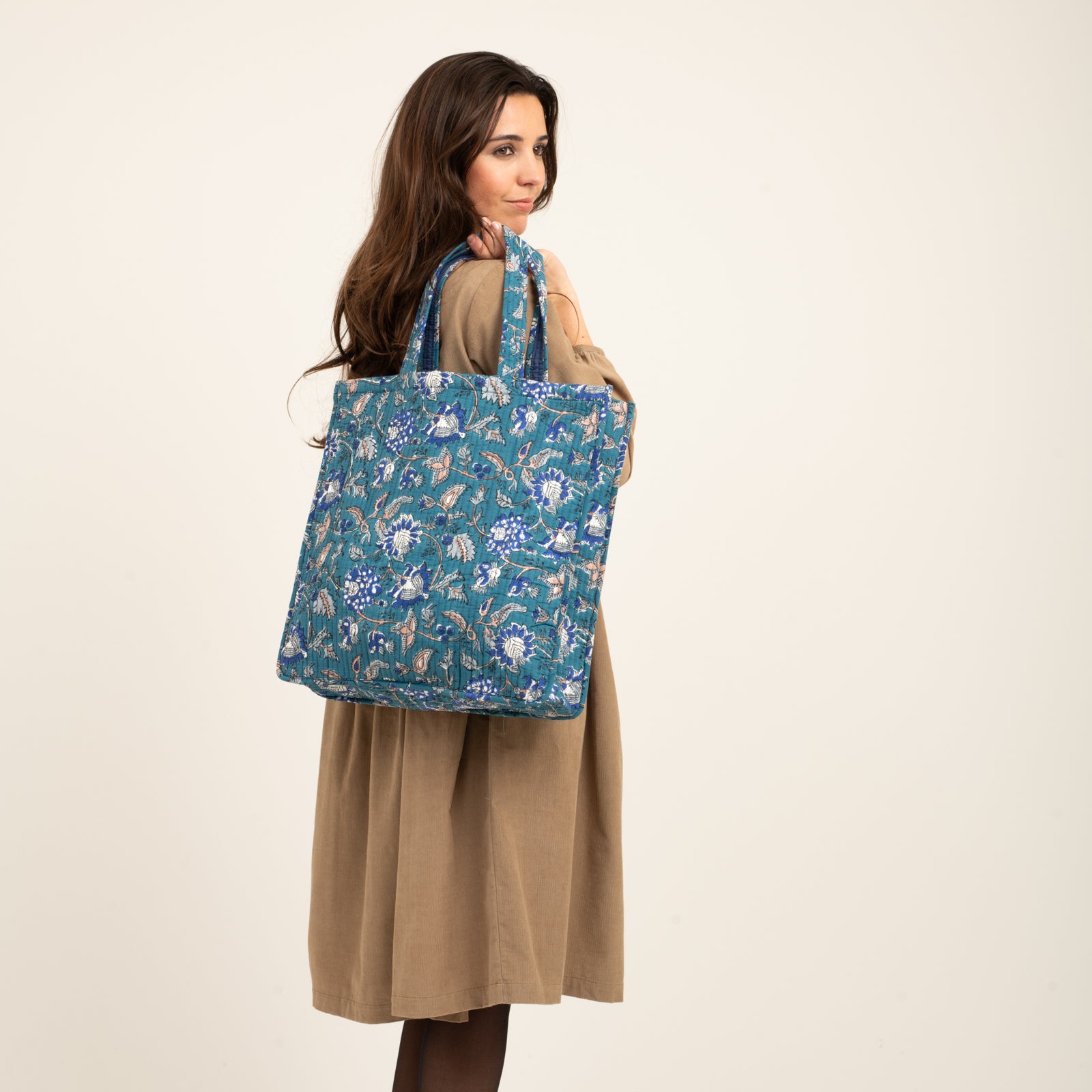 Quilted Tote Tara 100% Organic Cotton - Blue BLUE