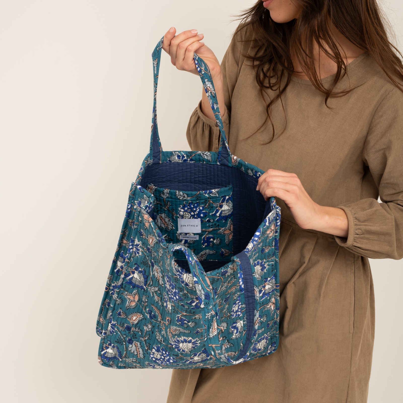 Quilted Tote Tara 100% Organic Cotton - Blue BLUE