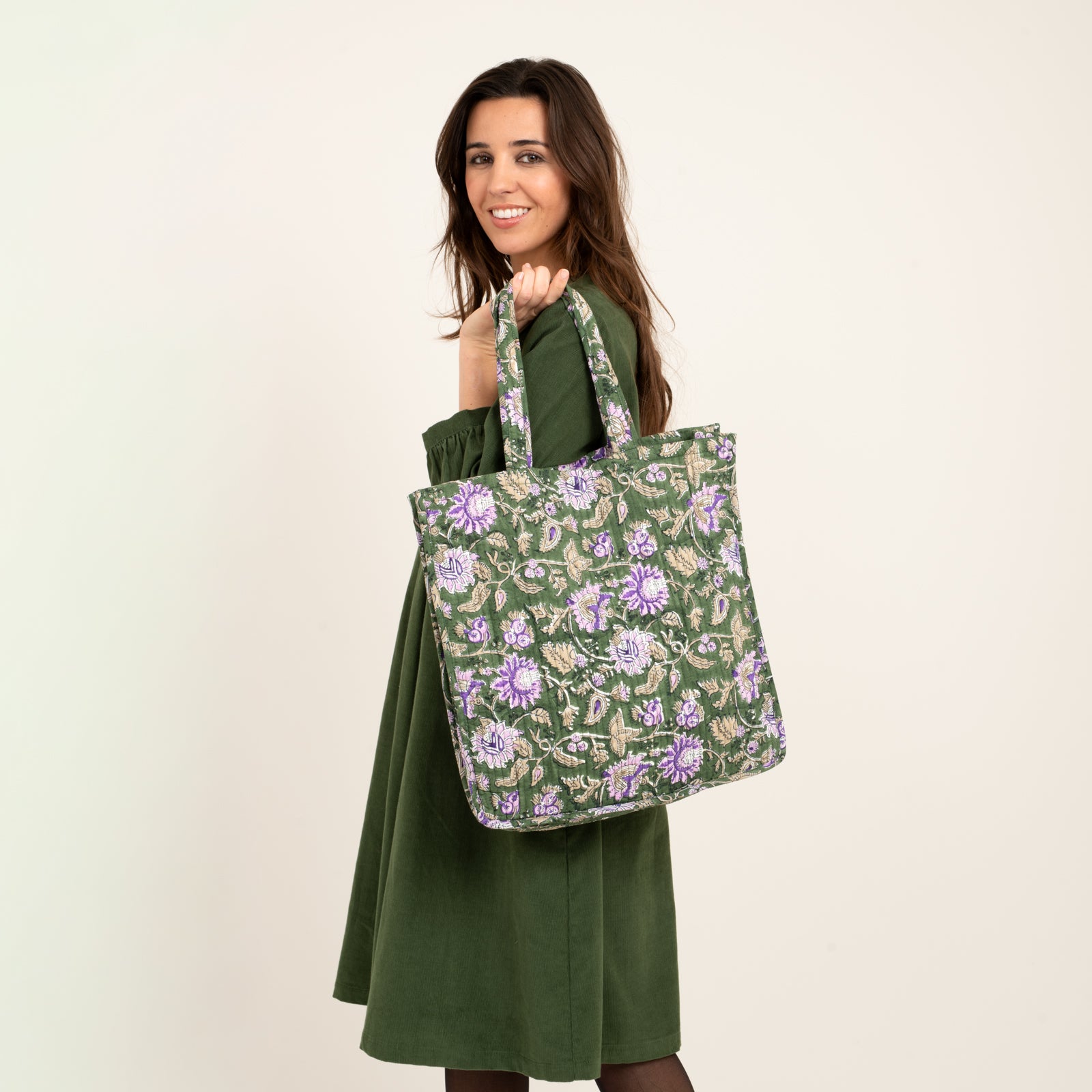 Quilted Tote Tara 100% Organic Cotton - Green GREEN