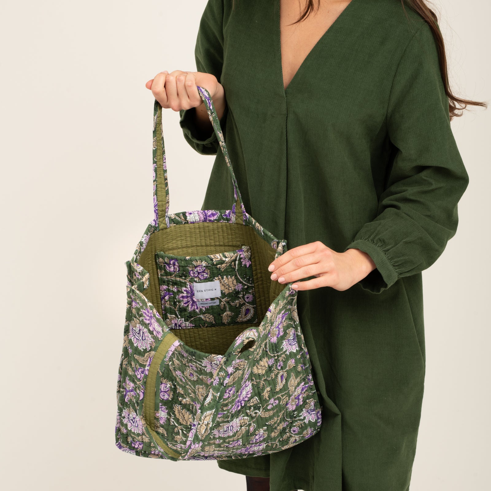Quilted Tote Tara 100% Organic Cotton - Green GREEN