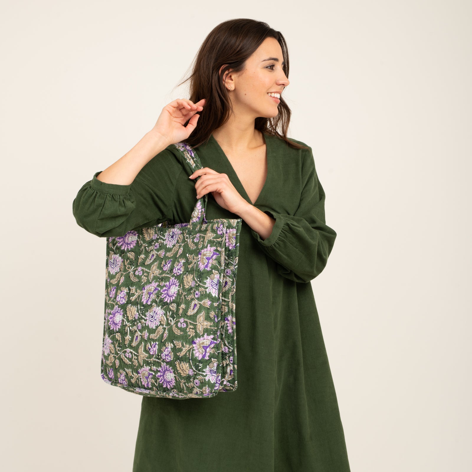 Quilted Tote Tara 100% Organic Cotton - Green GREEN