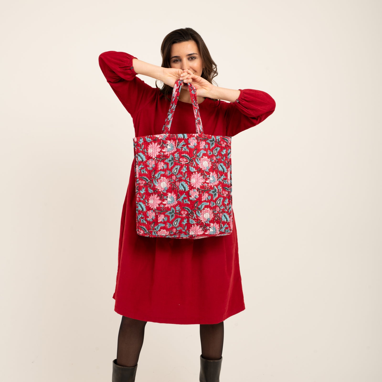 Quilted Tote Tara 100% Organic Cotton - Red RED
