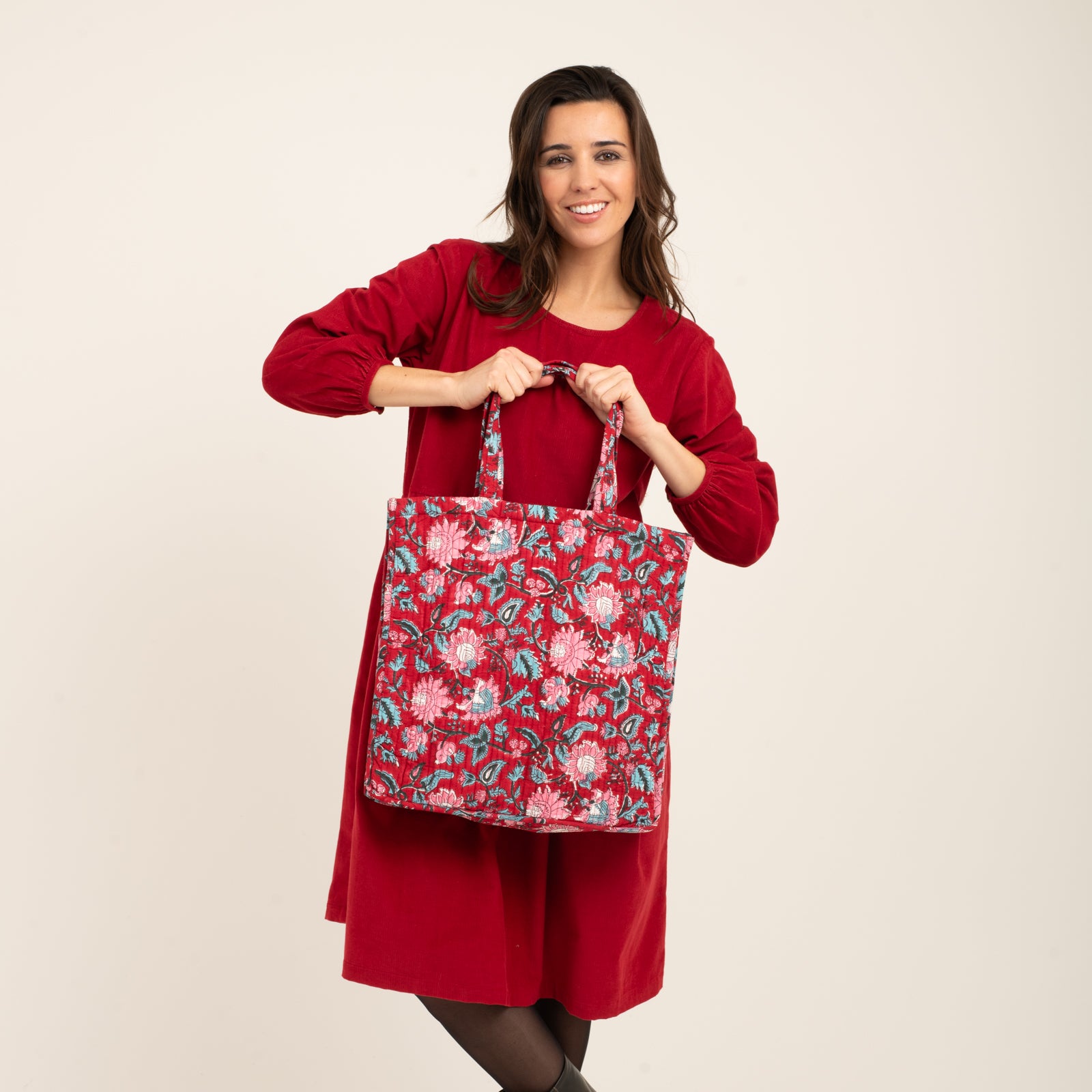Quilted Tote Tara 100% Organic Cotton - Red RED