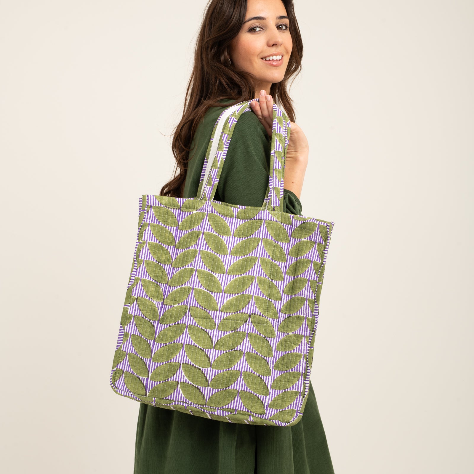 Quilted Tote Ananda 100% Organic Cotton - Green GREEN