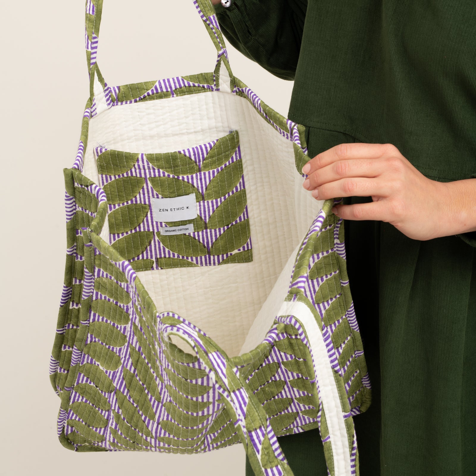 Quilted Tote Ananda 100% Organic Cotton - Green GREEN