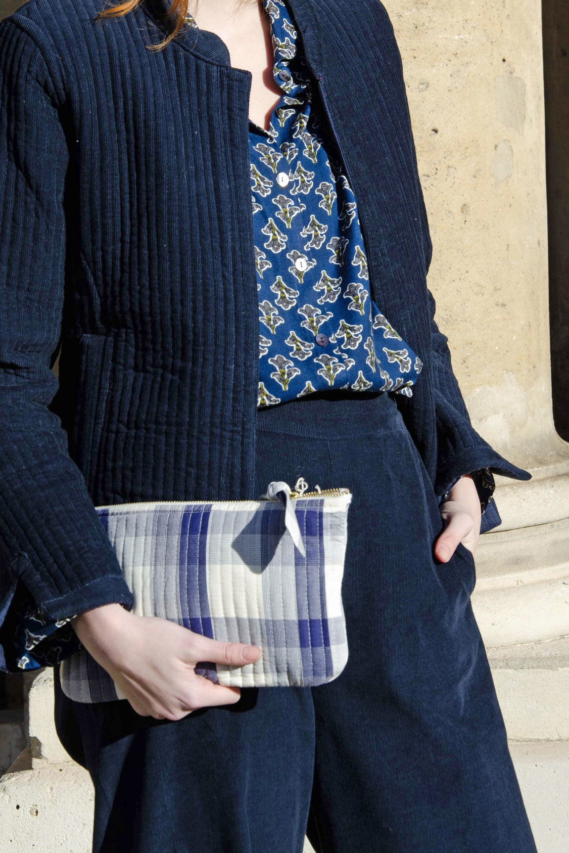 Quilted Make Up Bag - Blue Check BLUE CHECK