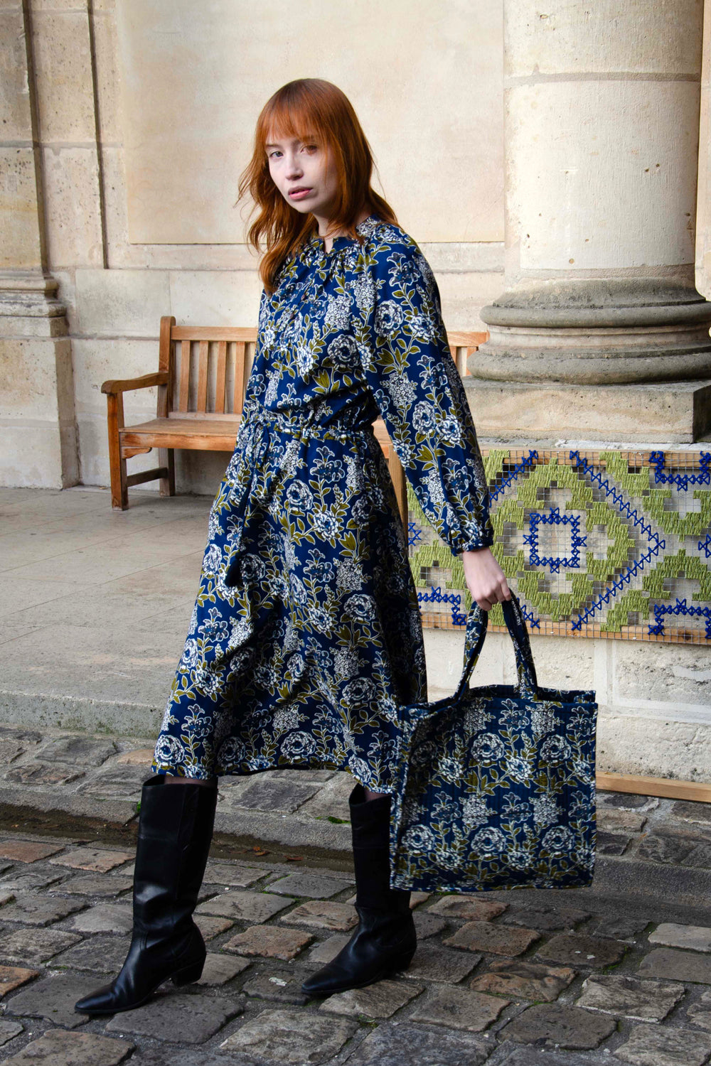 Quilted Tote Bag - Blue BLUE