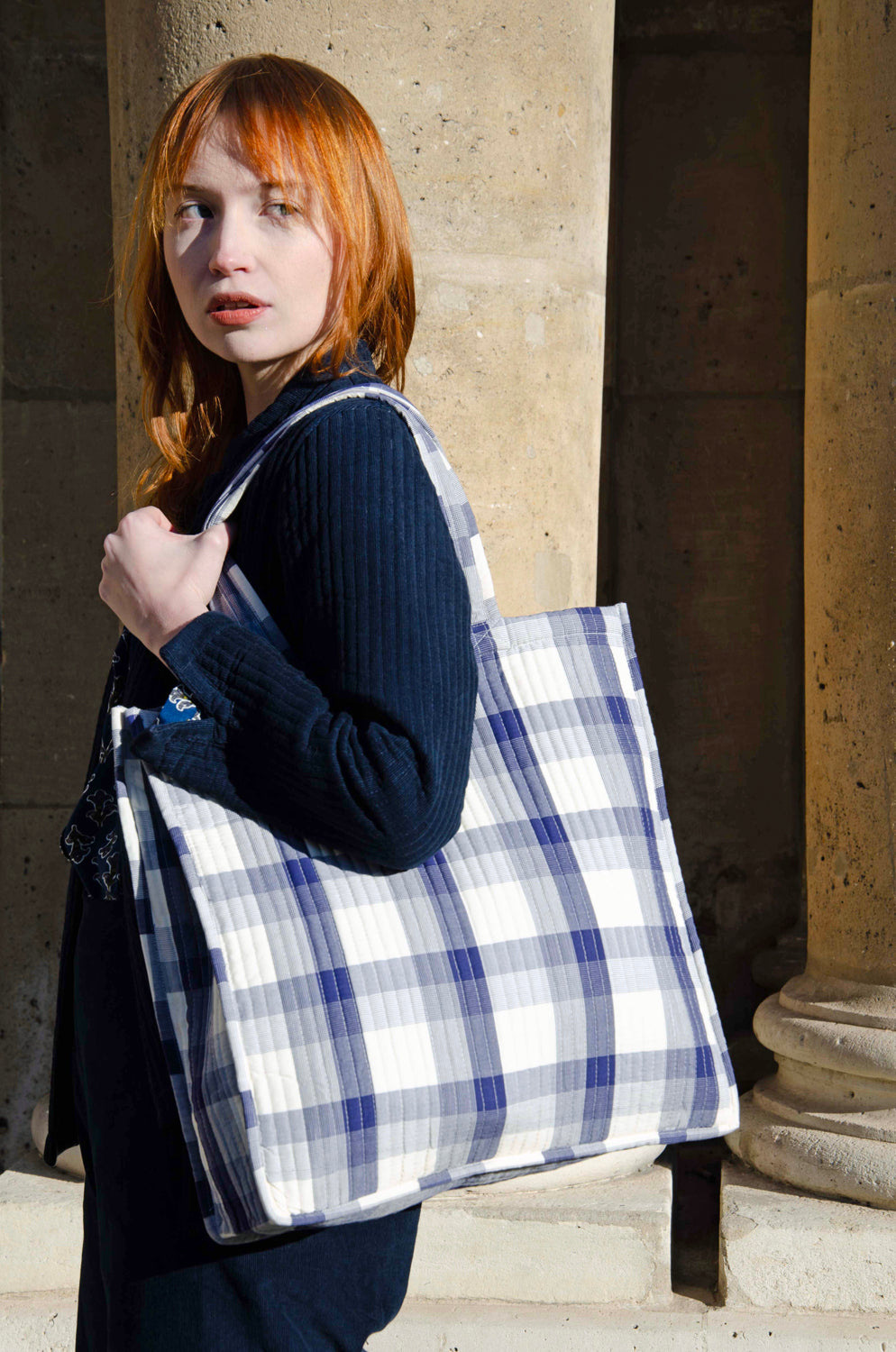 Quilted Tote Bag - Blue Check BLUE CHECK