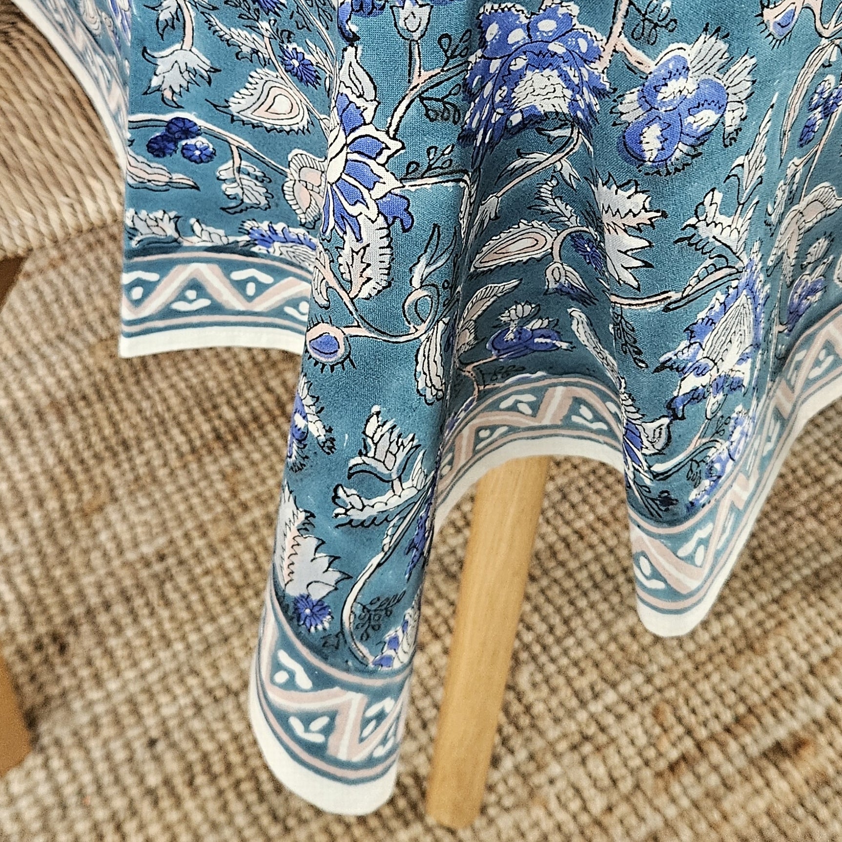 Table Cover Tara 150x250 100% Organic Cotton-blockprint - Blue BLUE