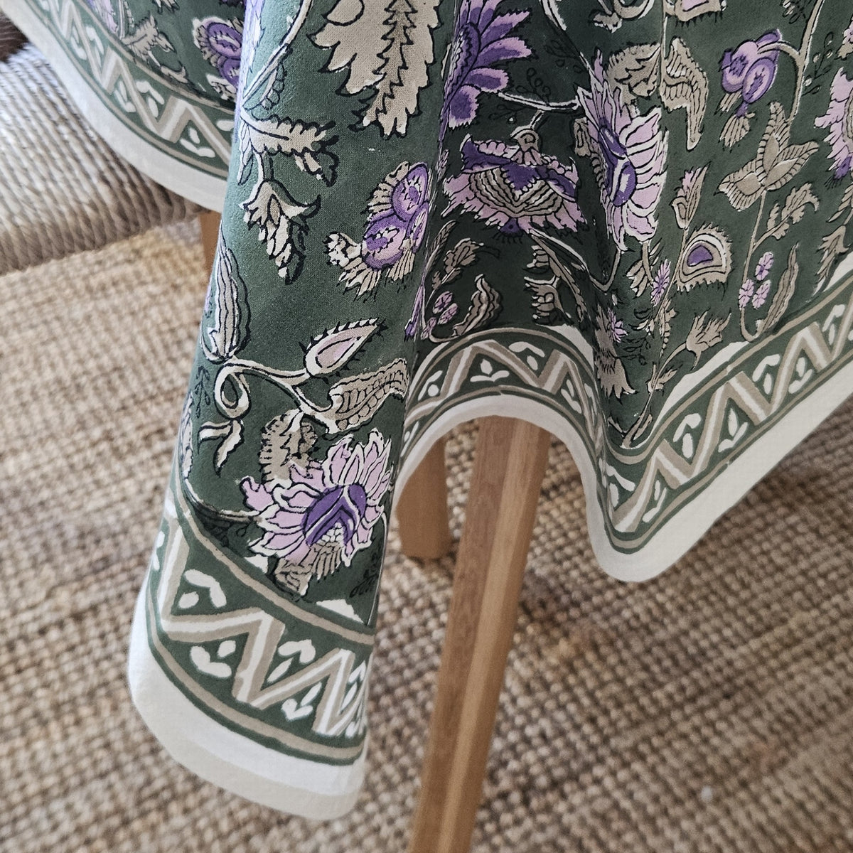 Table Cover Tara 150x250 100% Organic Cotton-blockprint - Green GREEN