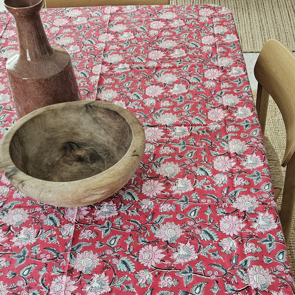 Table Cover Tara 150x250 100% Organic Cotton-blockprint - Red RED