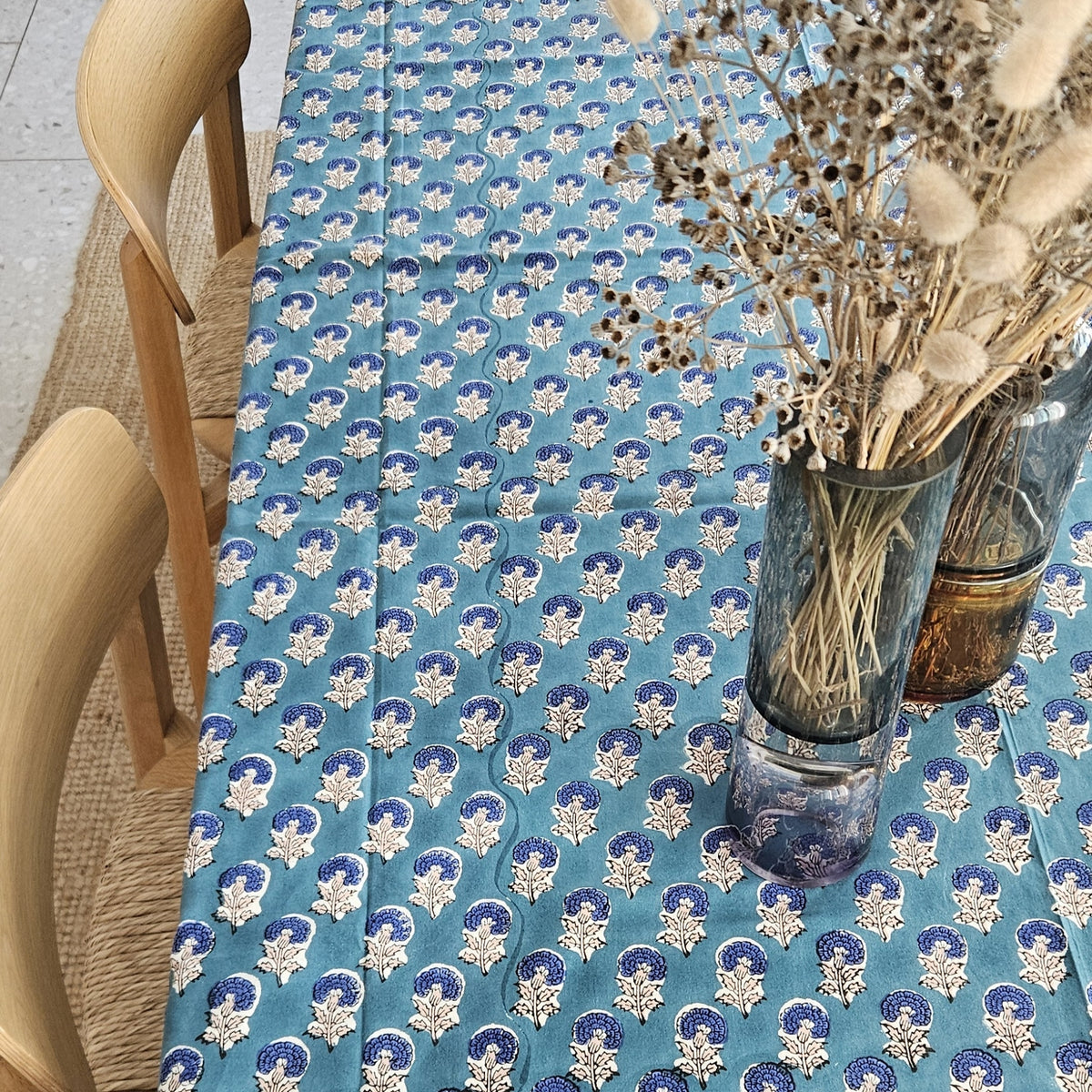 Table Cover Sathi 150x250 100% Organic Cotton-blockprint - Blue BLUE