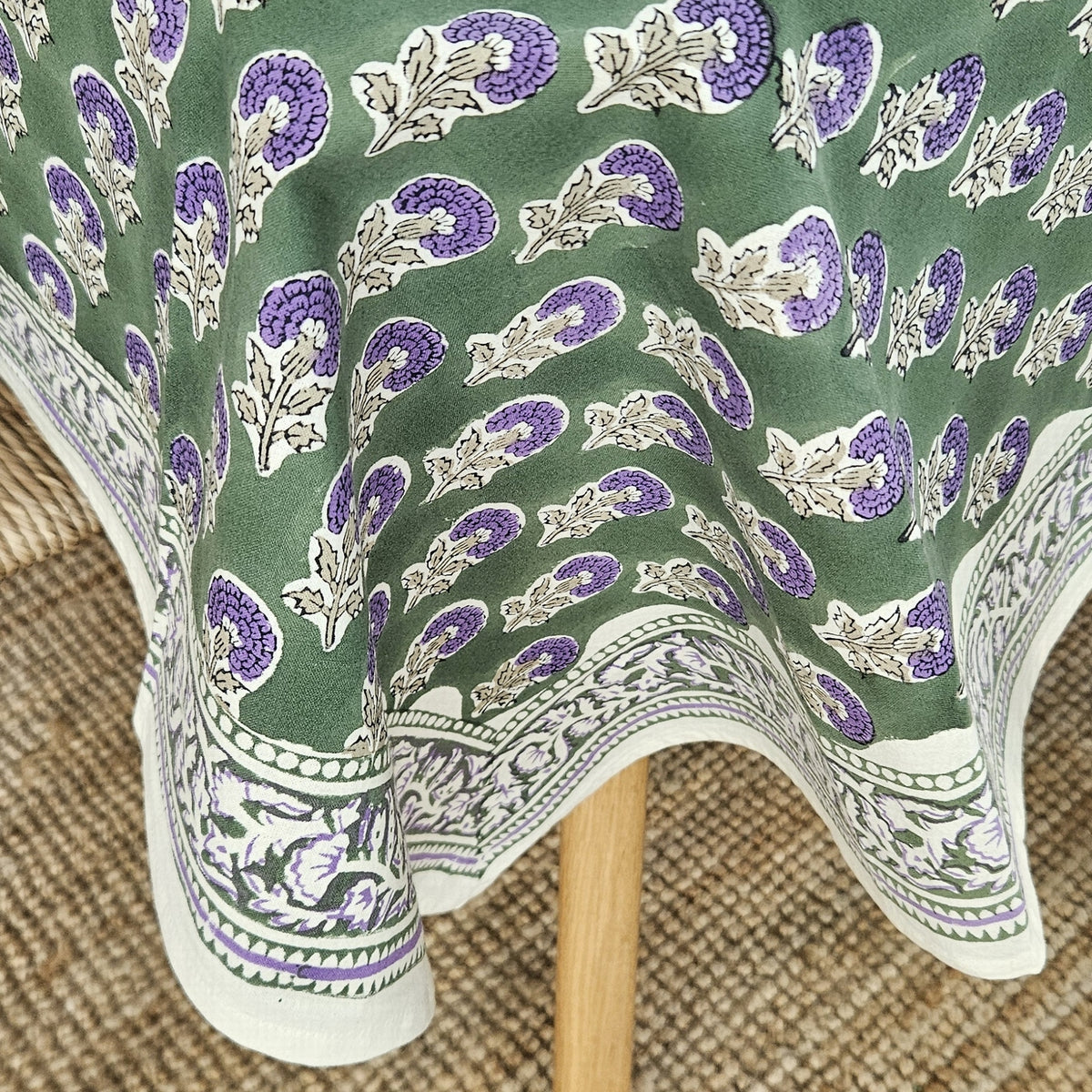 Table Cover Sathi 150x250 100% Organic Cotton-blockprint - Green GREEN