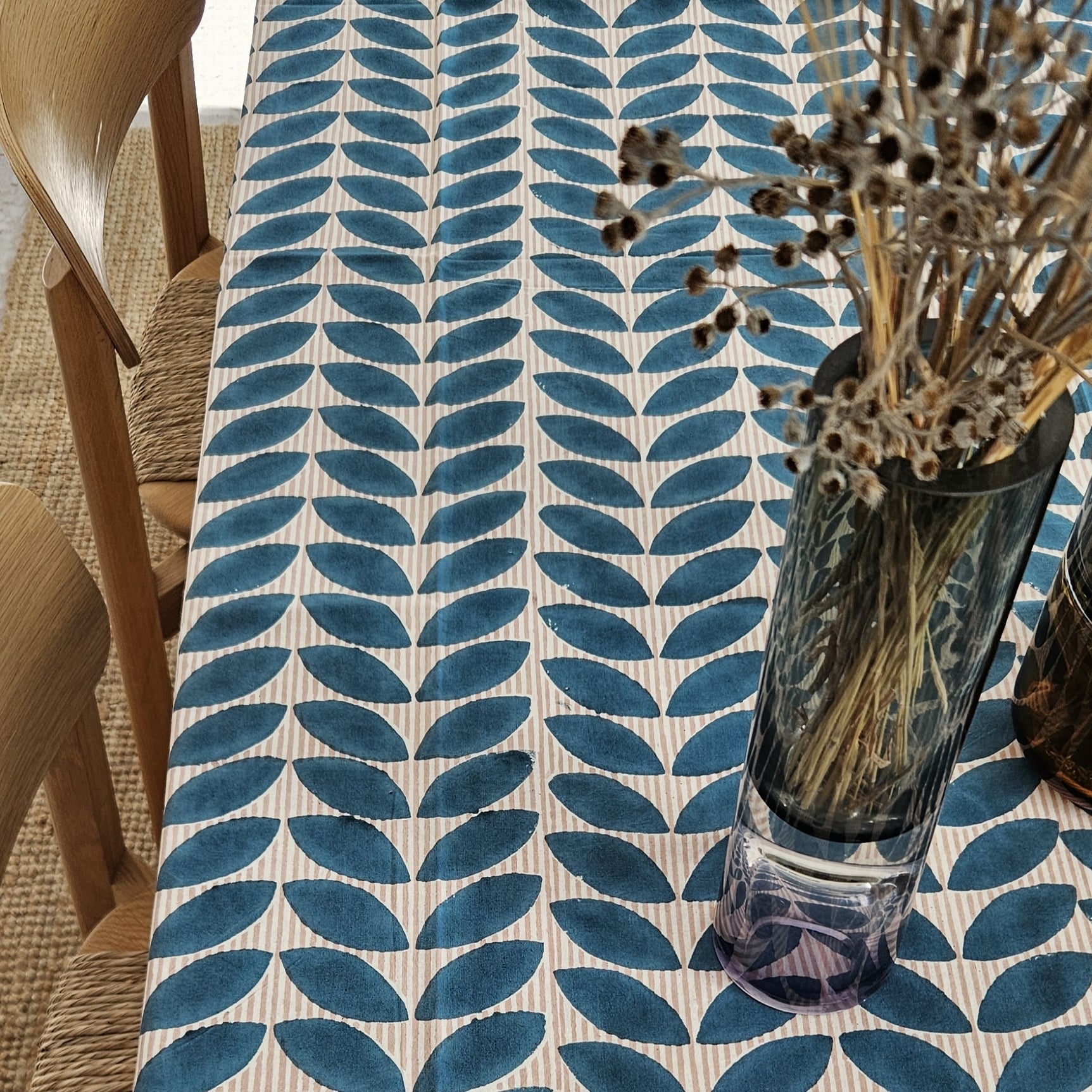 Table Cover Ananda 150x250 100% Organic Cotton-blockprint - Blue BLUE
