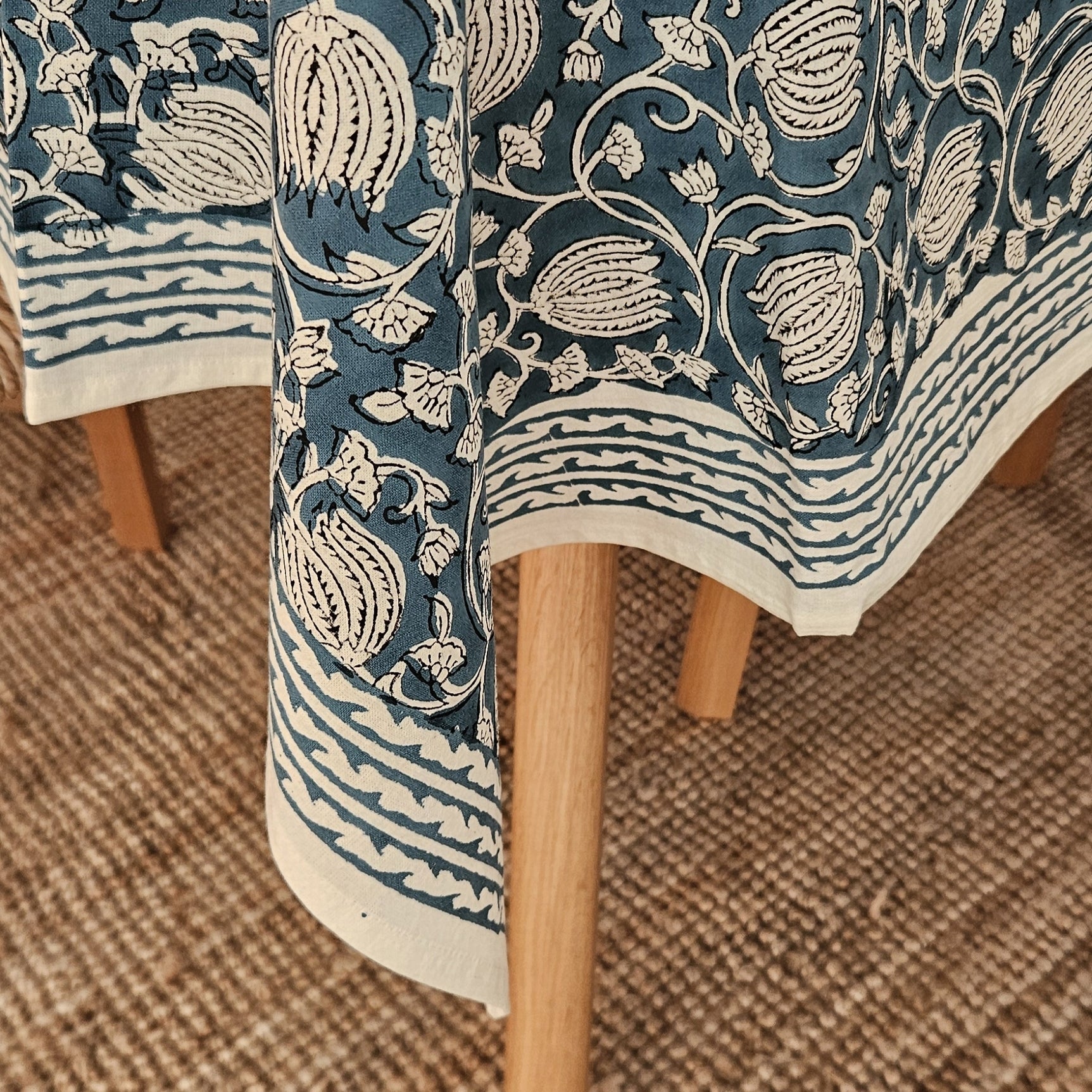 Table Cover Pema 150x250 100% Organic Cotton-blockprint - Blue BLUE
