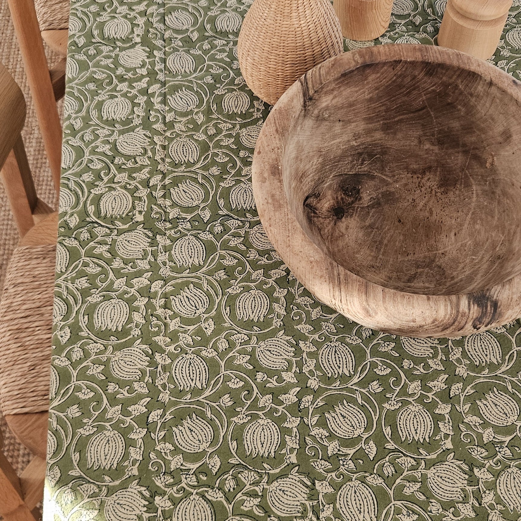 Table Cover Pema 150x250 100% Organic Cotton-blockprint - Green GREEN