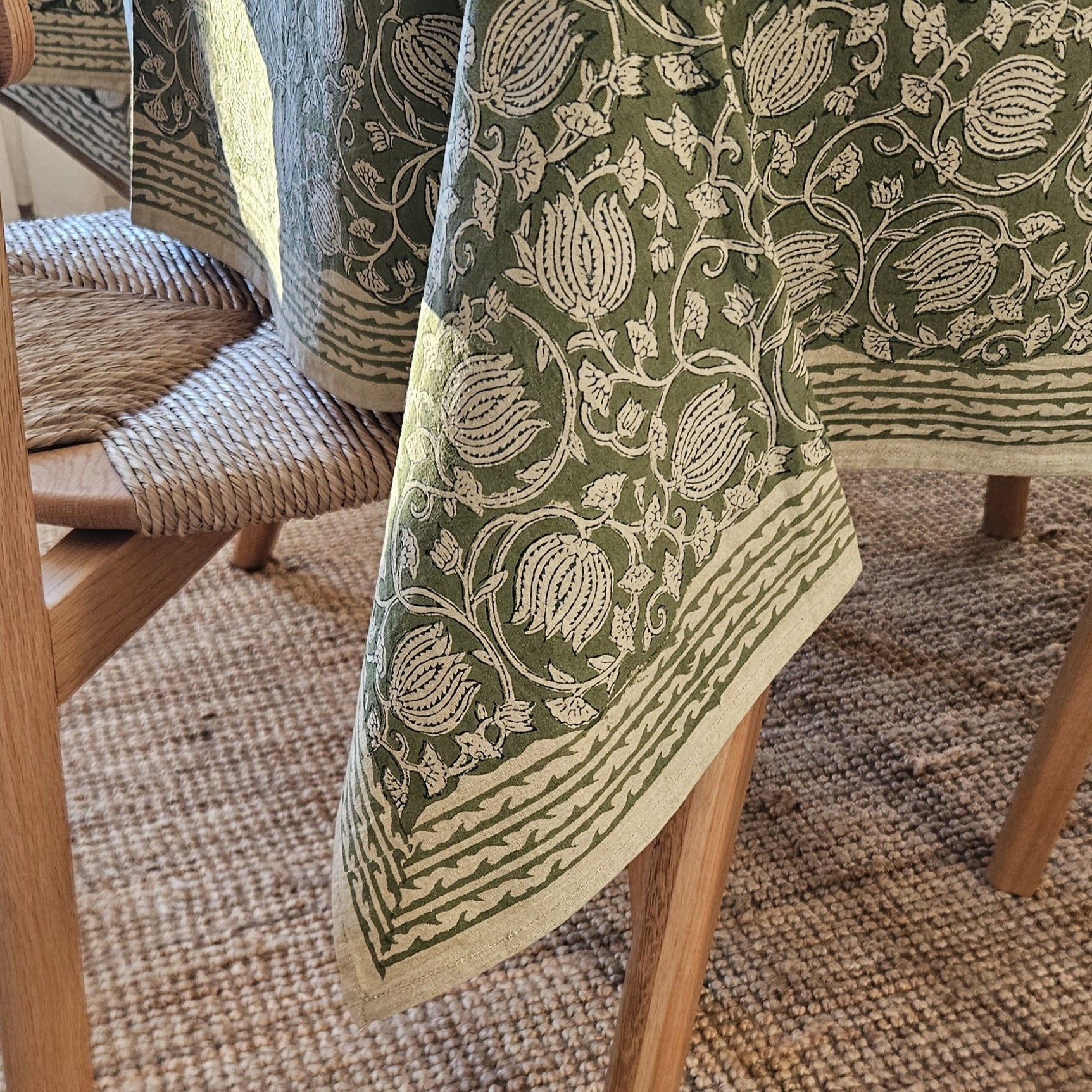 Table Cover Pema 150x250 100% Organic Cotton-blockprint - Green GREEN