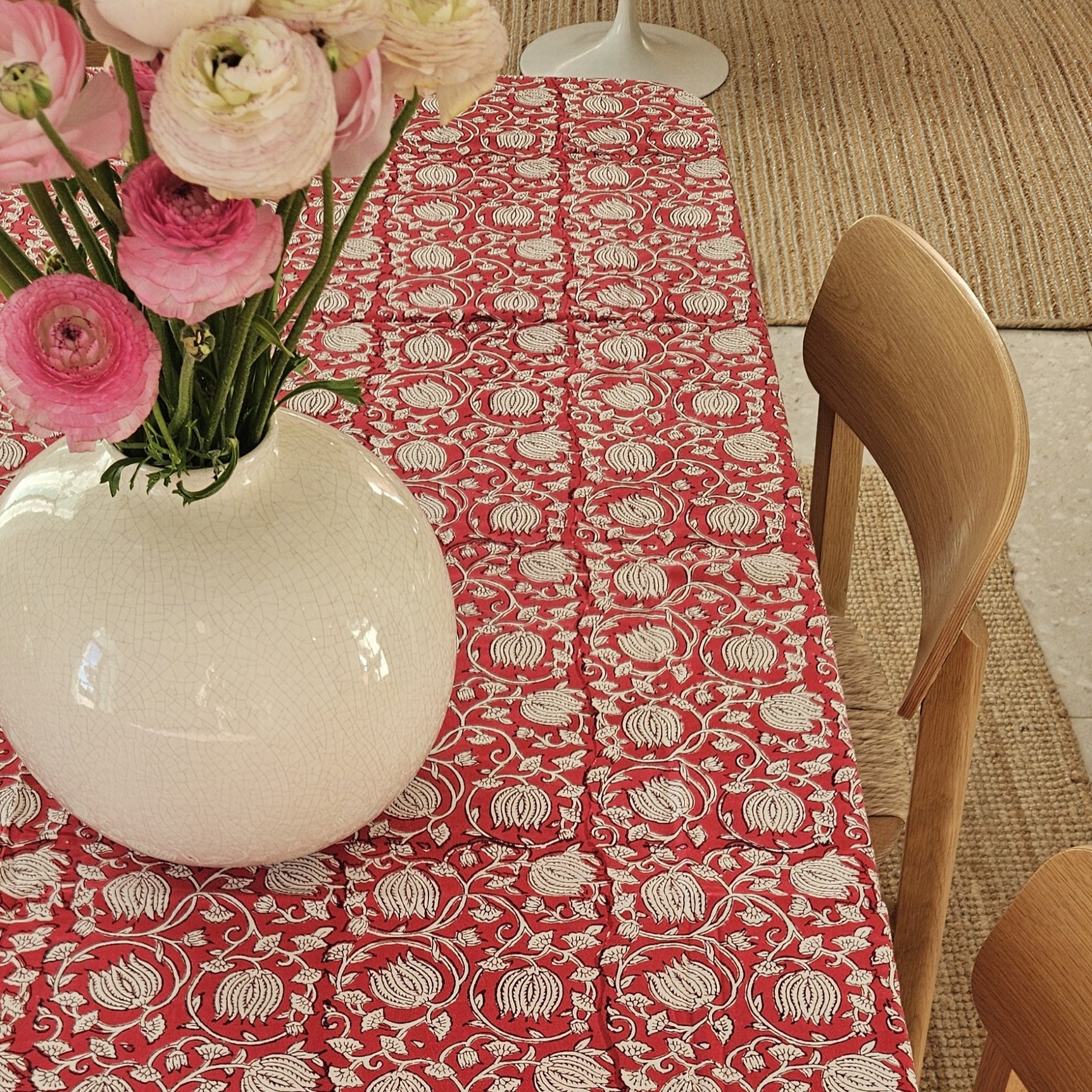 Table Cover Pema 150x250 100% Organic Cotton-blockprint - Red RED