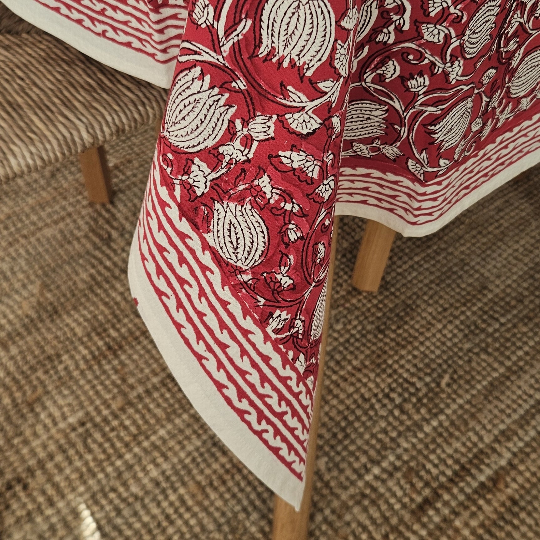 Table Cover Pema 150x250 100% Organic Cotton-blockprint - Red RED
