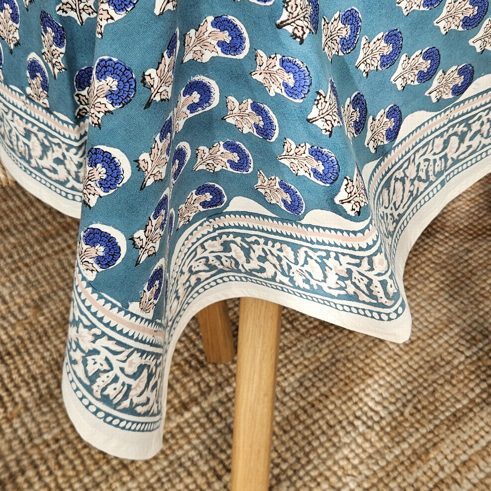 Table Cover Tara 150x150 100% Organic Cotton-blockprint - Blue BLUE