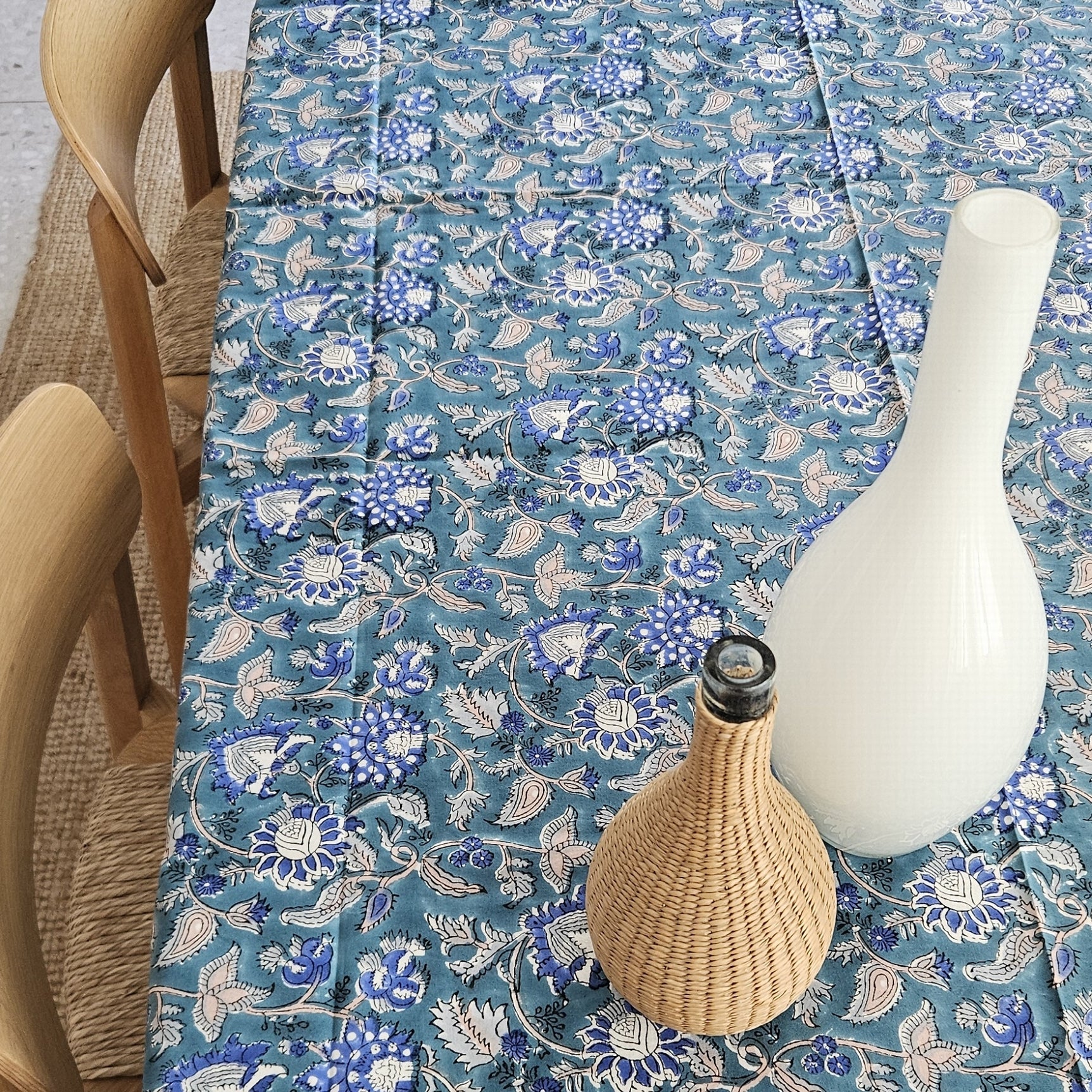 Table Cover Tara 150x150 100% Organic Cotton-blockprint - Blue BLUE