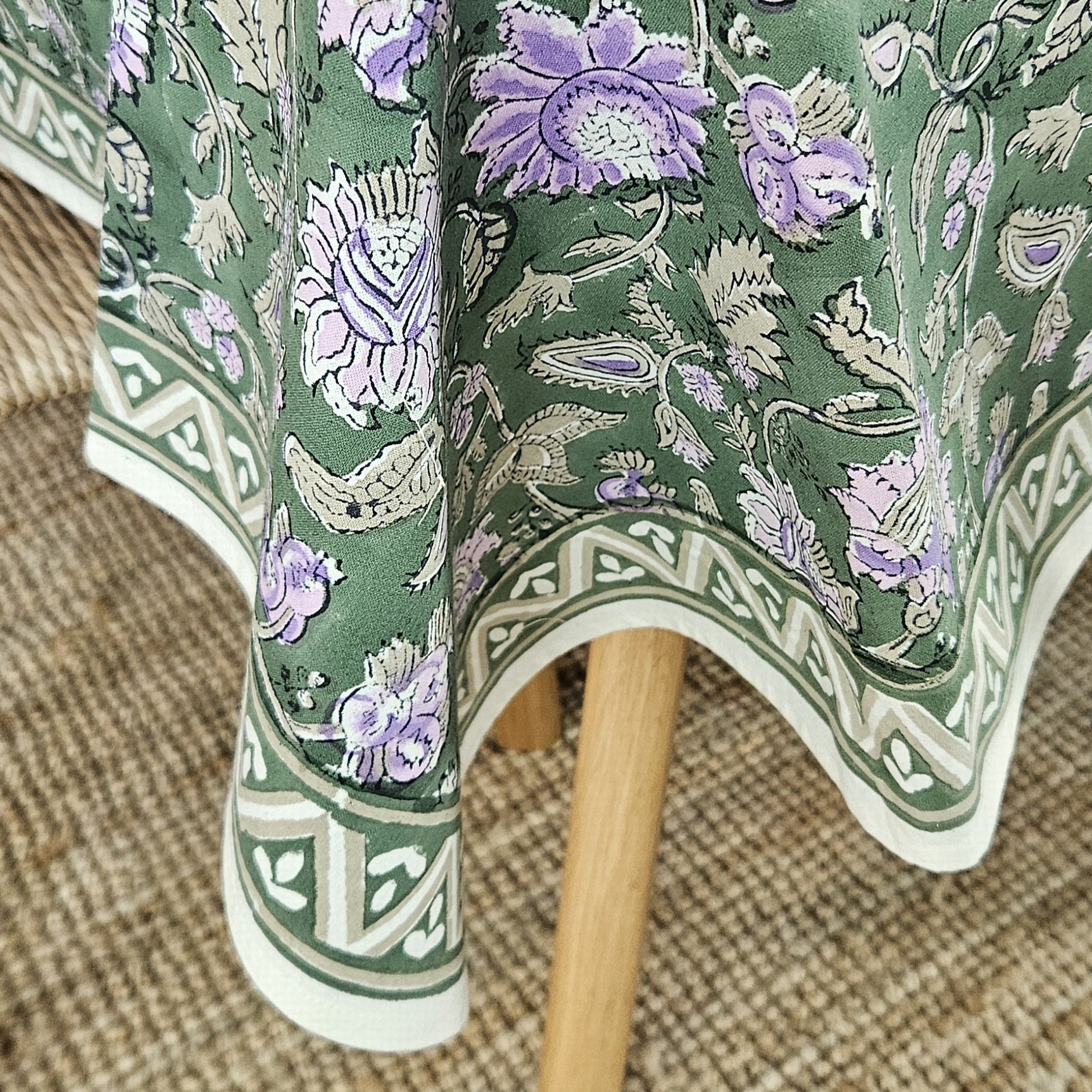 Table Cover Tara 150x150 100% Organic Cotton-blockprint - Green GREEN