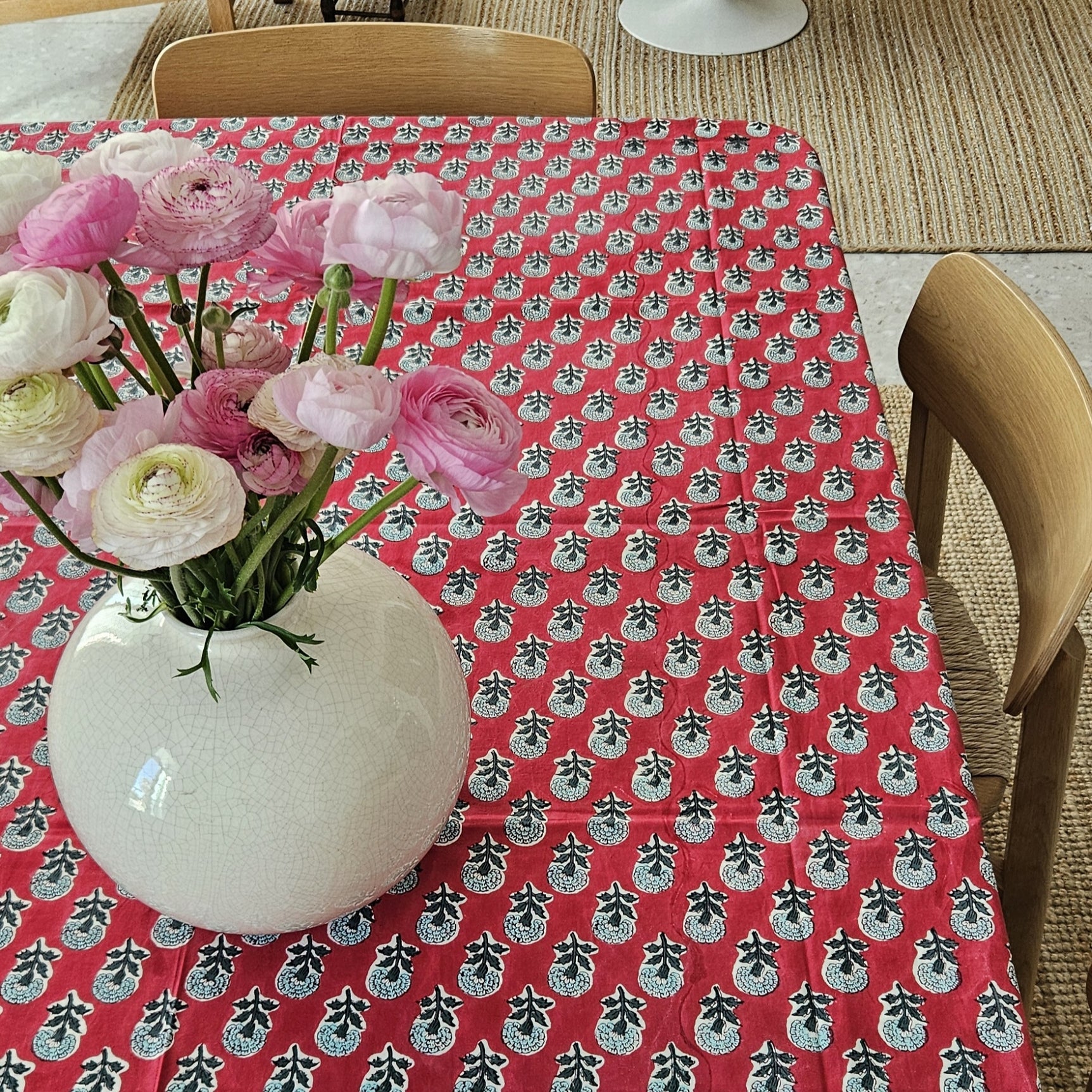 Table Cover Sathi 150x150 100% Organic Cotton-blockprint - Red RED