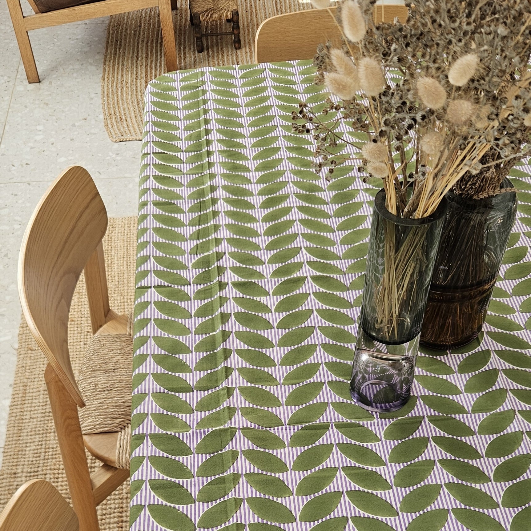 Table Cover Ananda 150x150 100% Organic Cotton-blockprint - Green GREEN